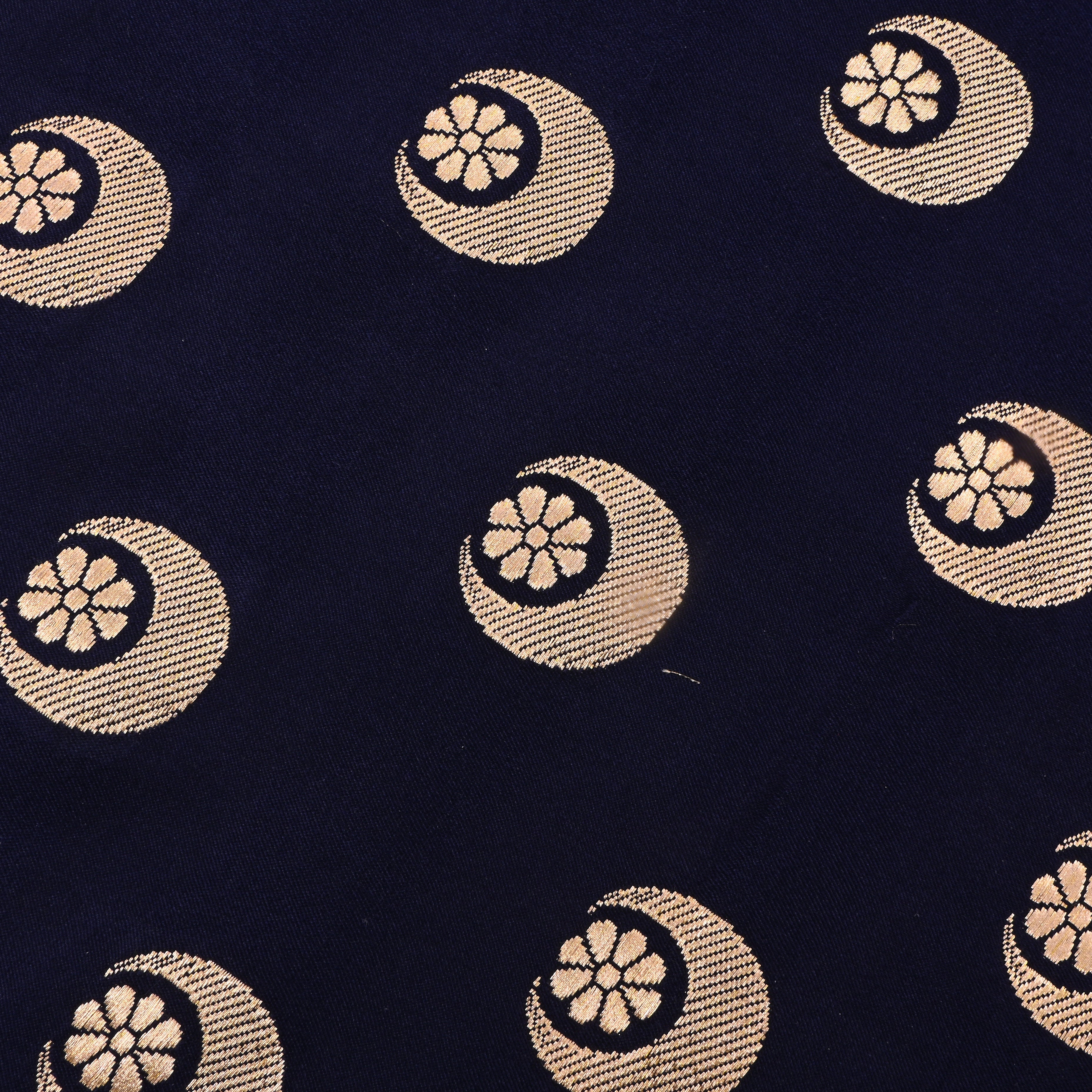 Dark Navy Blue Jamawar Silk Fabric With Motifs