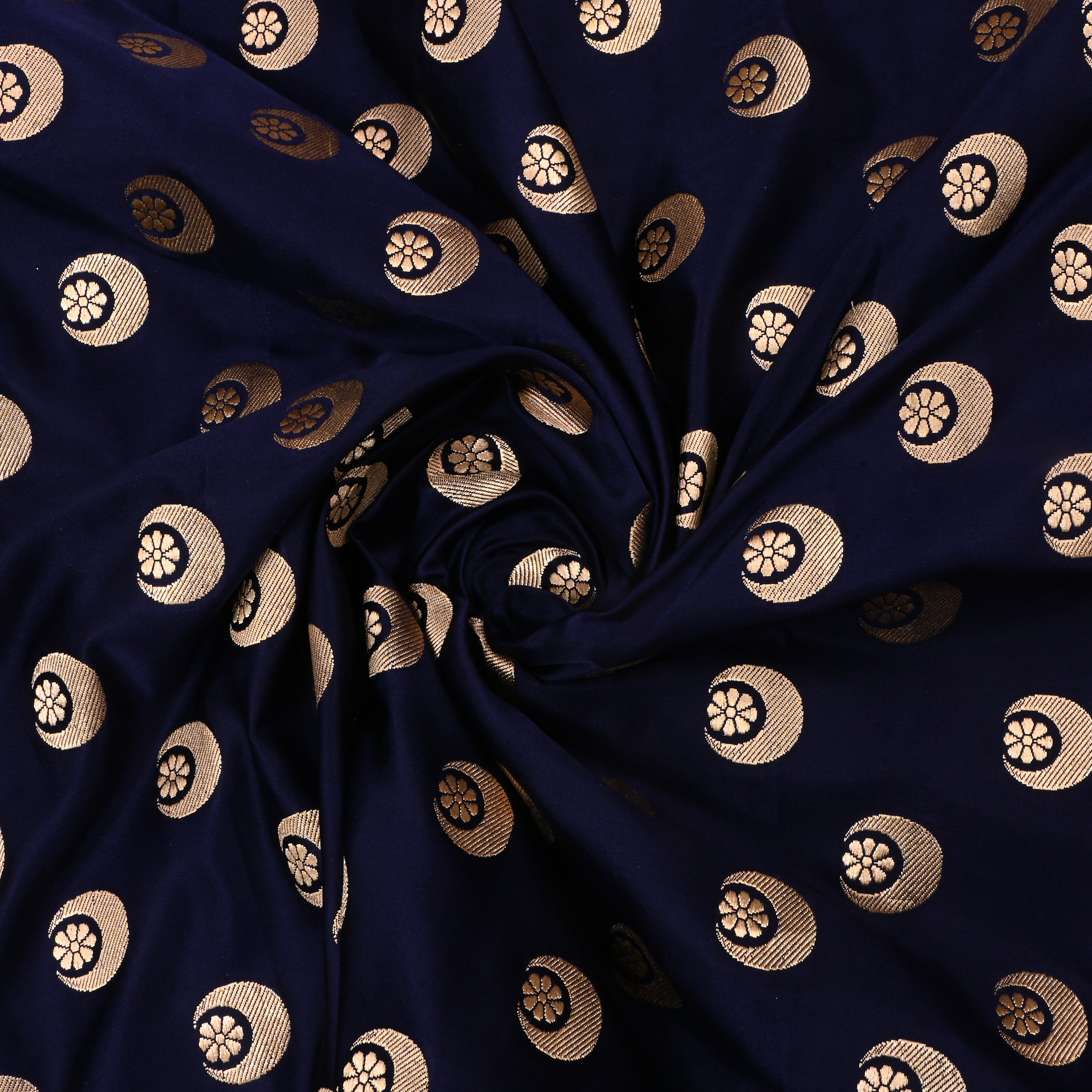 Dark Navy Blue Jamawar Silk Fabric With Motifs