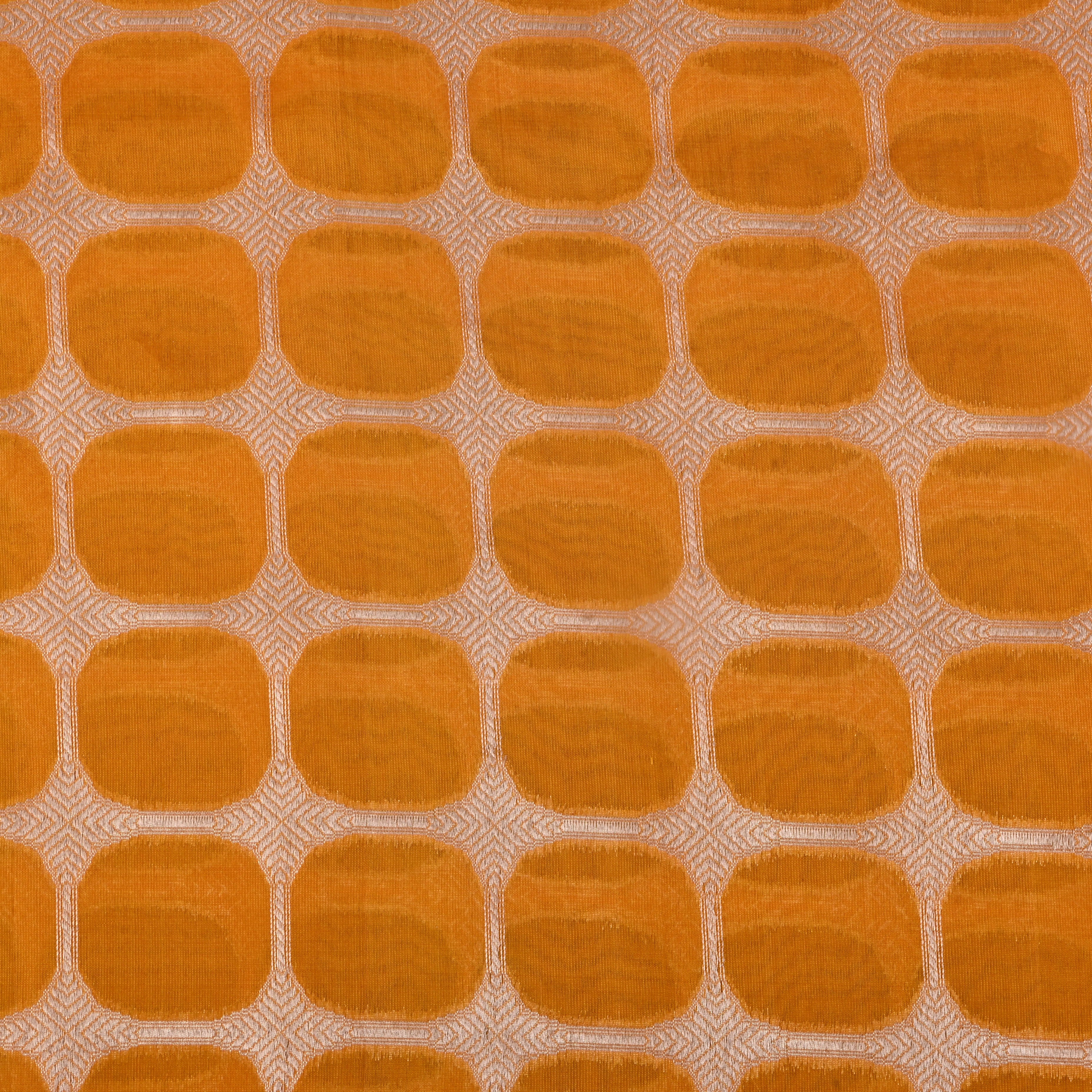 Mango Tango Orange Jamawar Silk Fabric With Geometrical Pattern