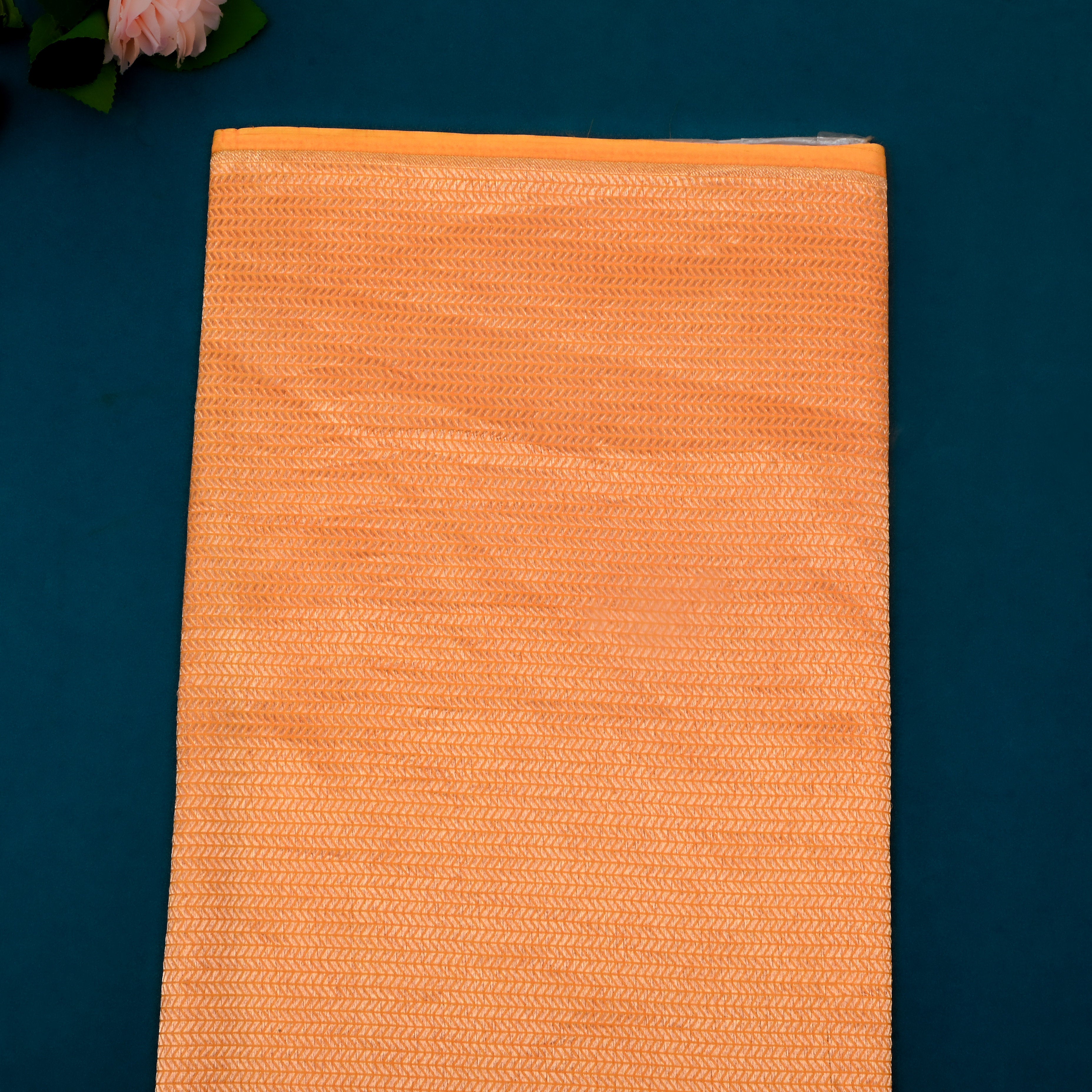Orange Jamawar Silk Fabric With Intricate Design