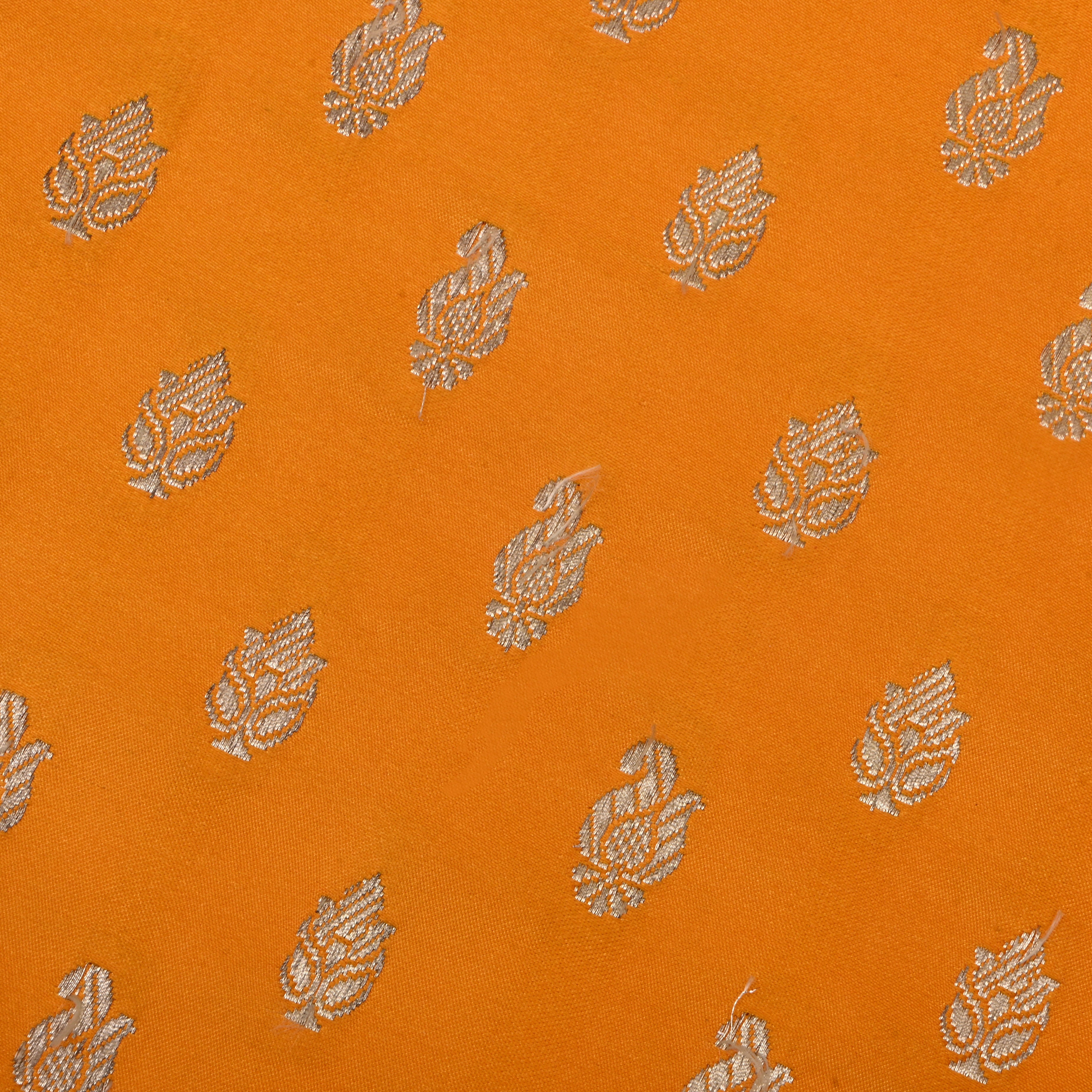 Cadmium Orange Jamawar Satin Fabric With Butti'S