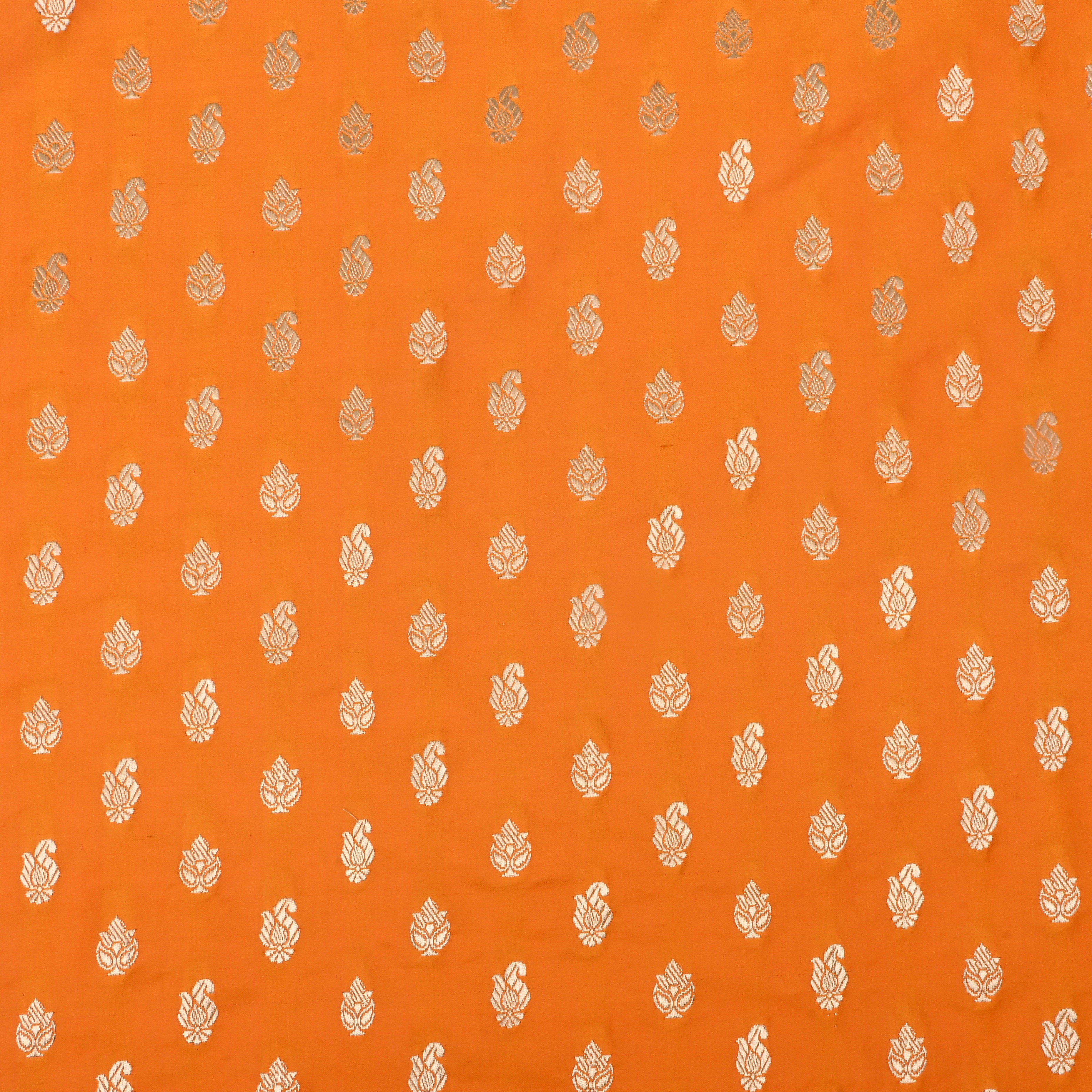 Orange Jamawar Satin Fabric With Woven Pattern