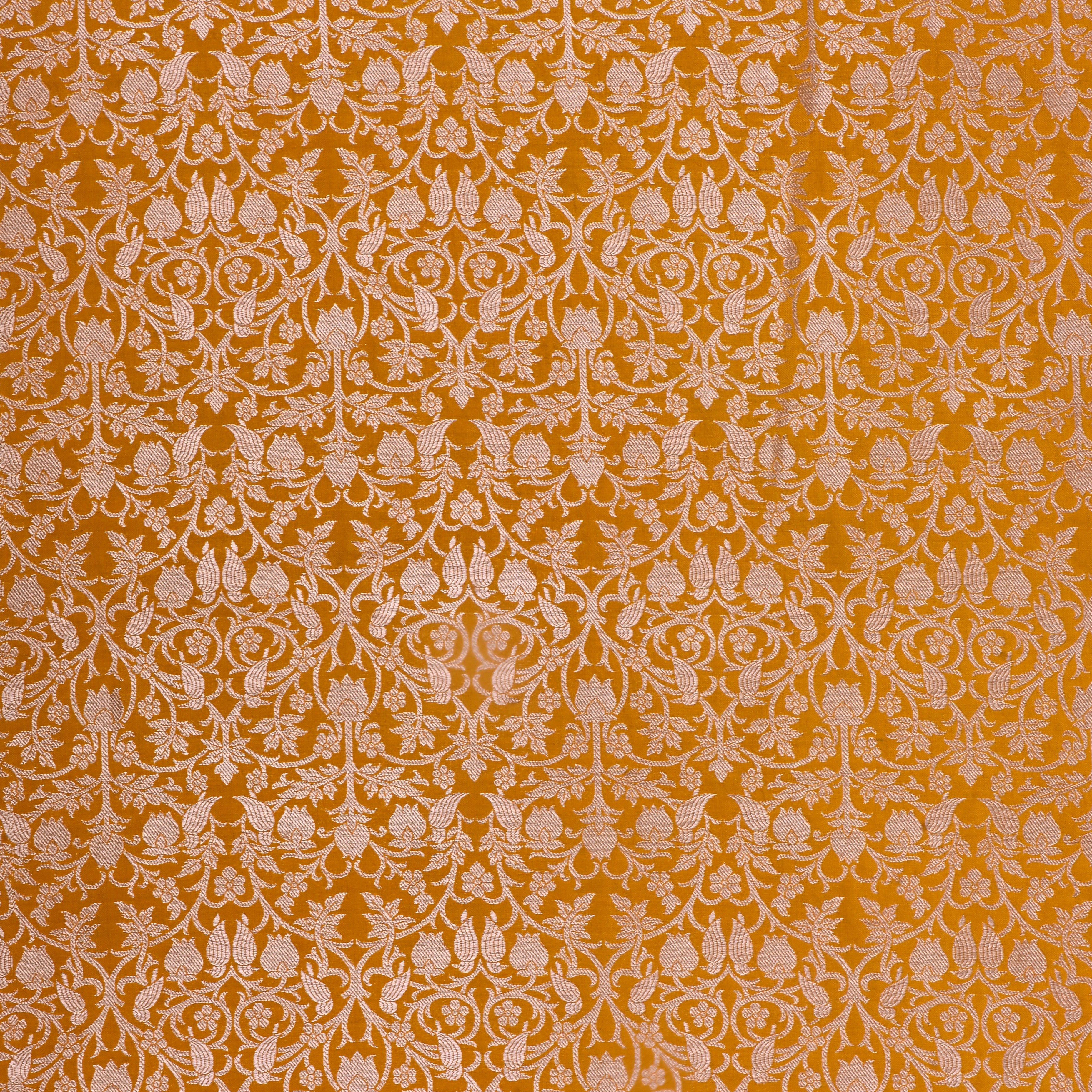 Dirty Yellow Jamawar Silk Fabric With Jaal Design