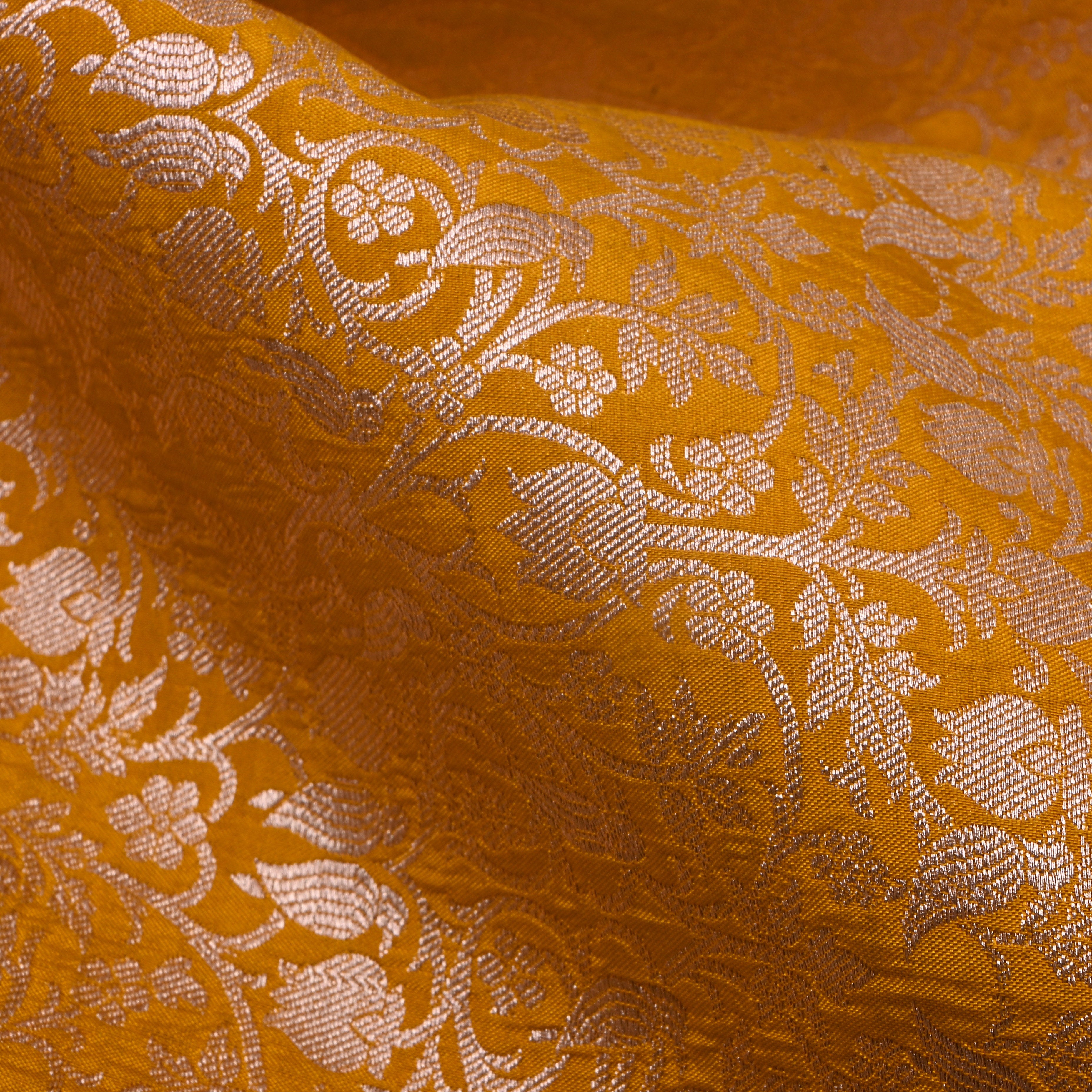Dirty Yellow Jamawar Silk Fabric With Jaal Design