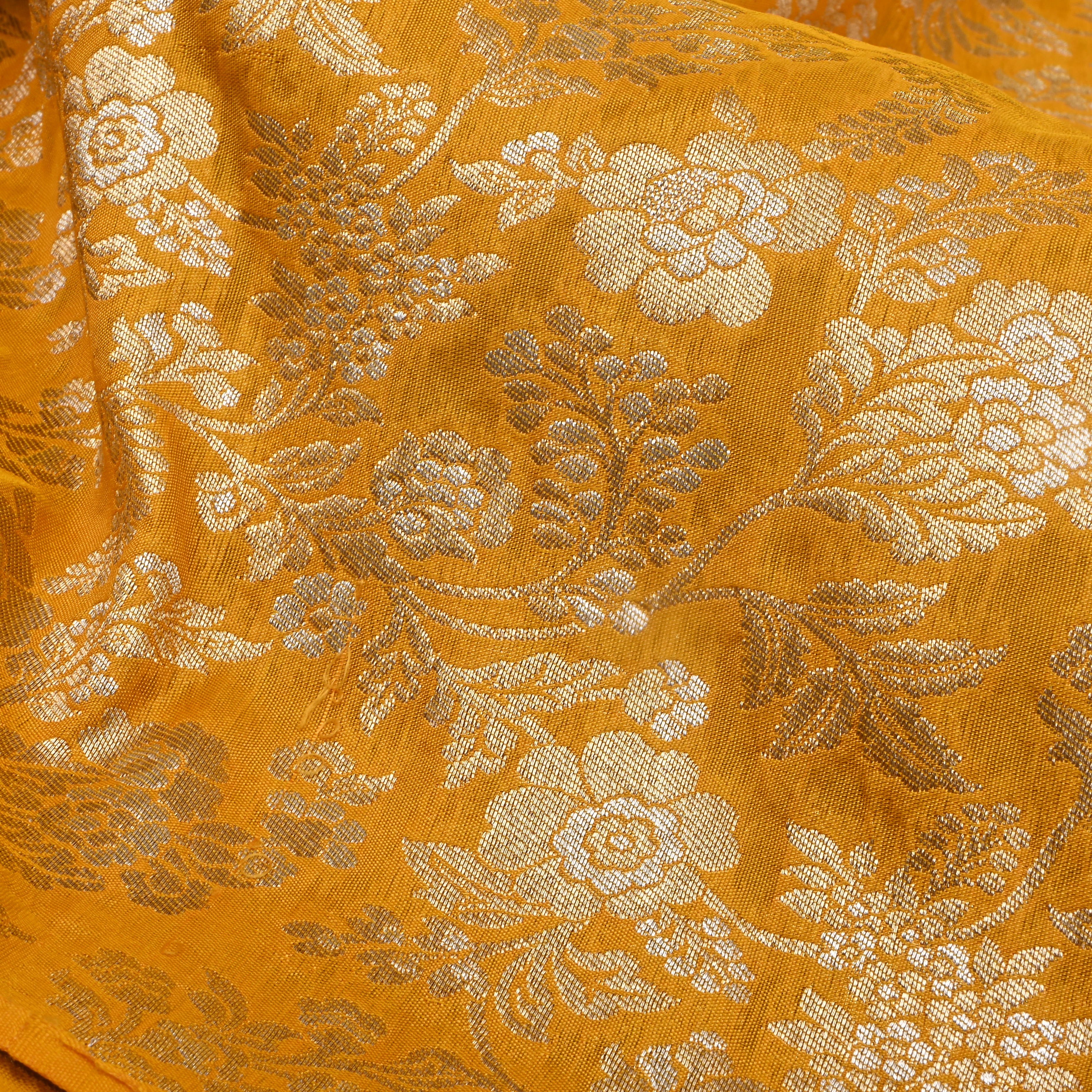 Bright Yellow Jamawar Silk Fabric With Floral Jaal