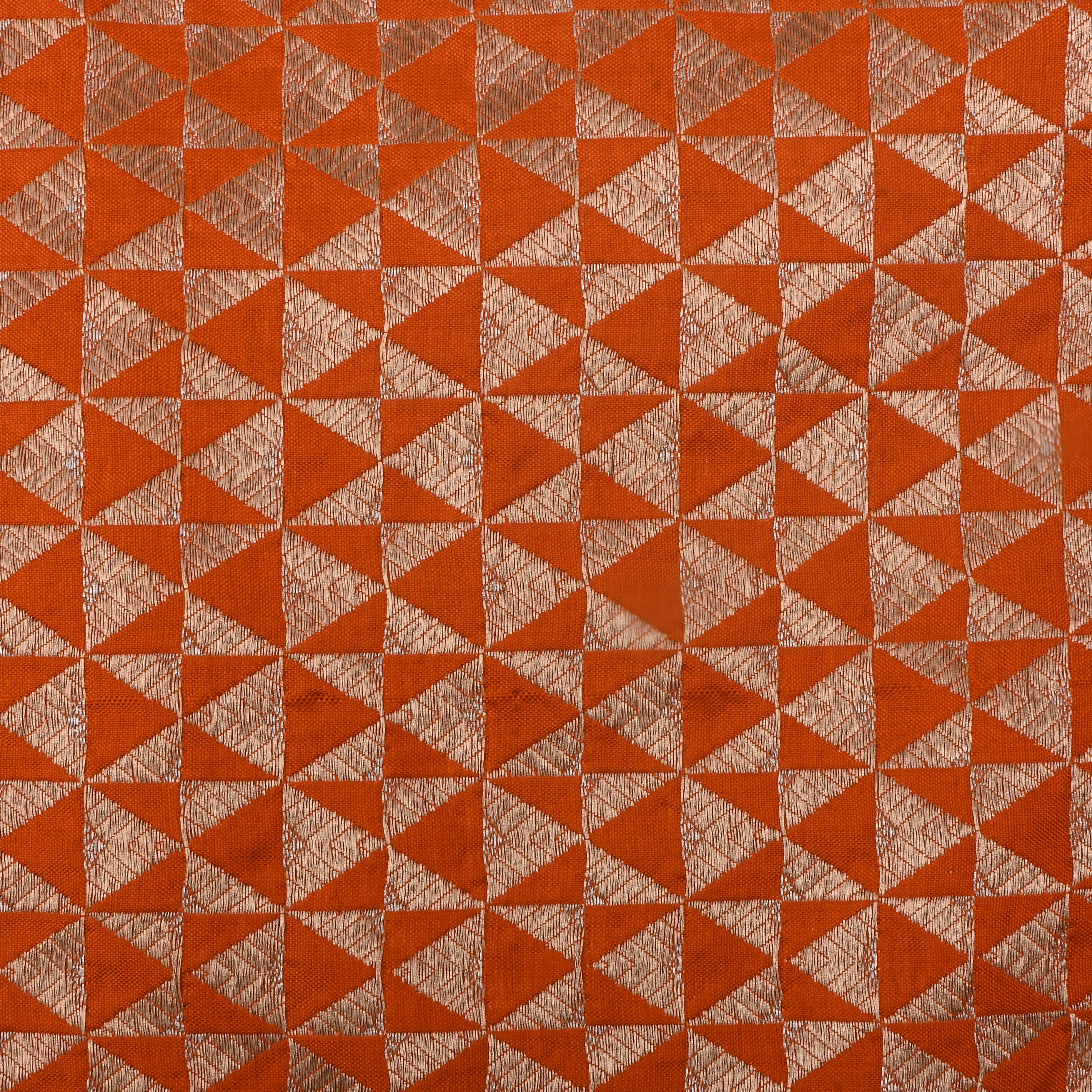 Bright Orange Jamawar Satin Fabric With Brocade Design