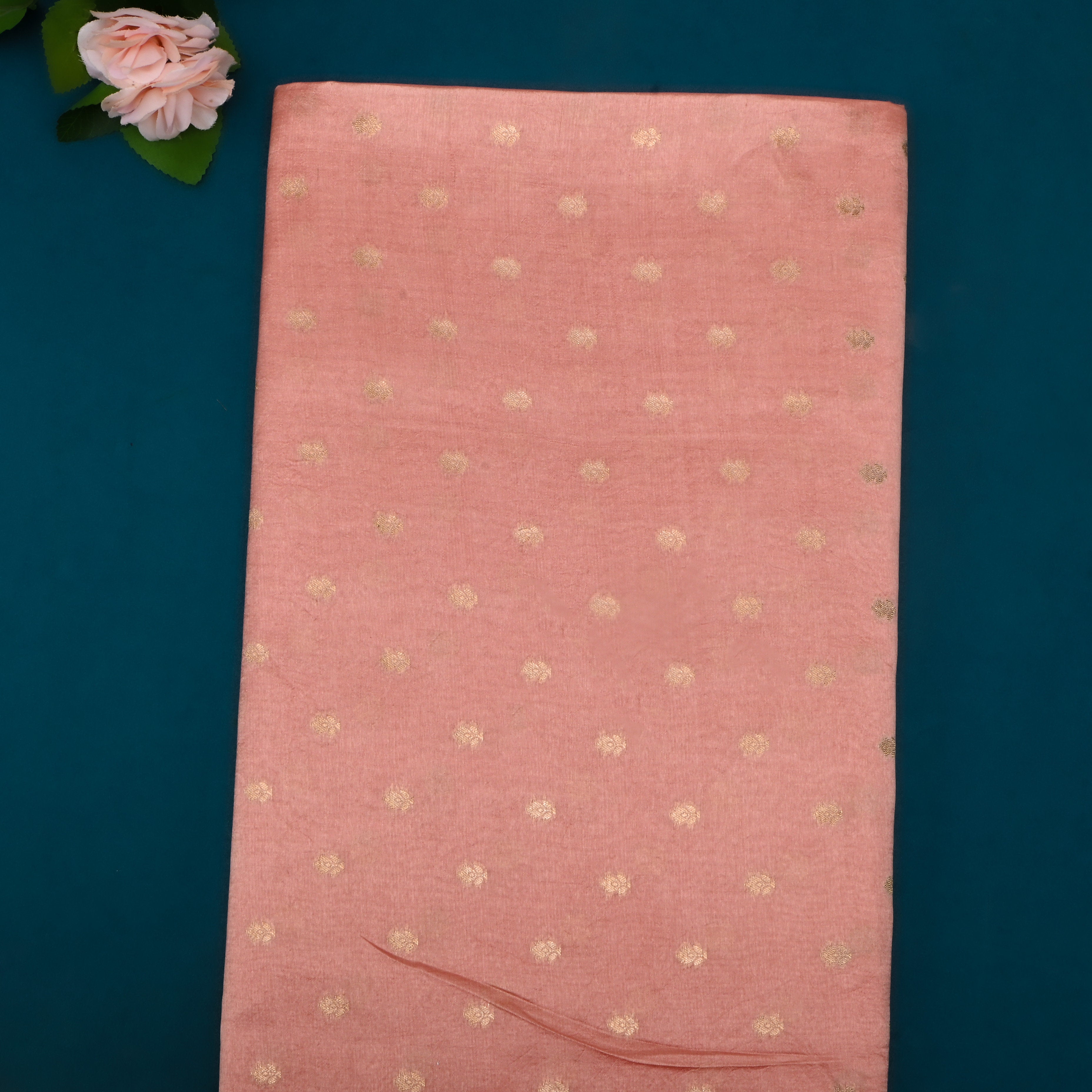 Peach Jamawar Silk Fabric Silk With Floral Butti'S