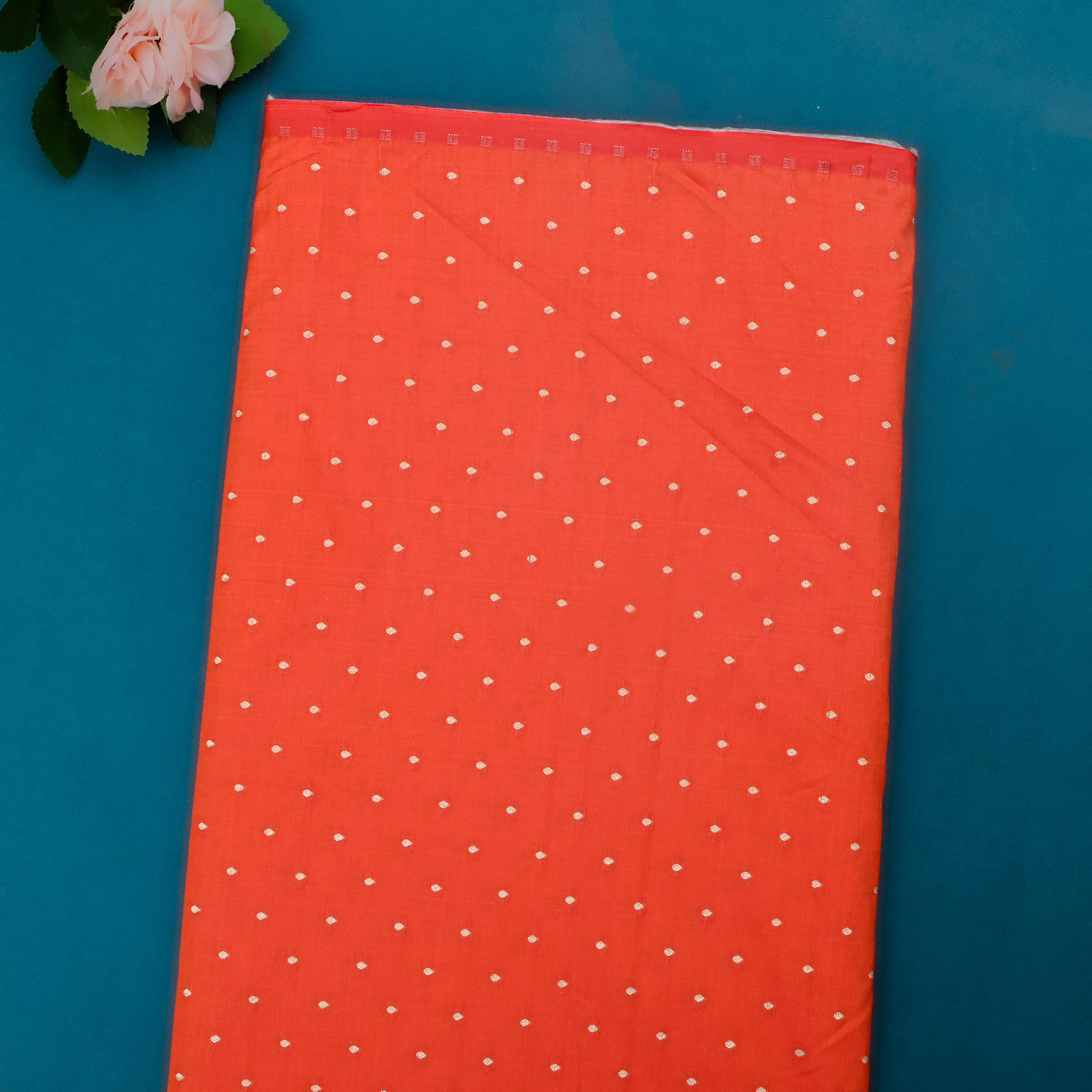 Carmine Pink Jamawar Silk Fabric With Butti'S