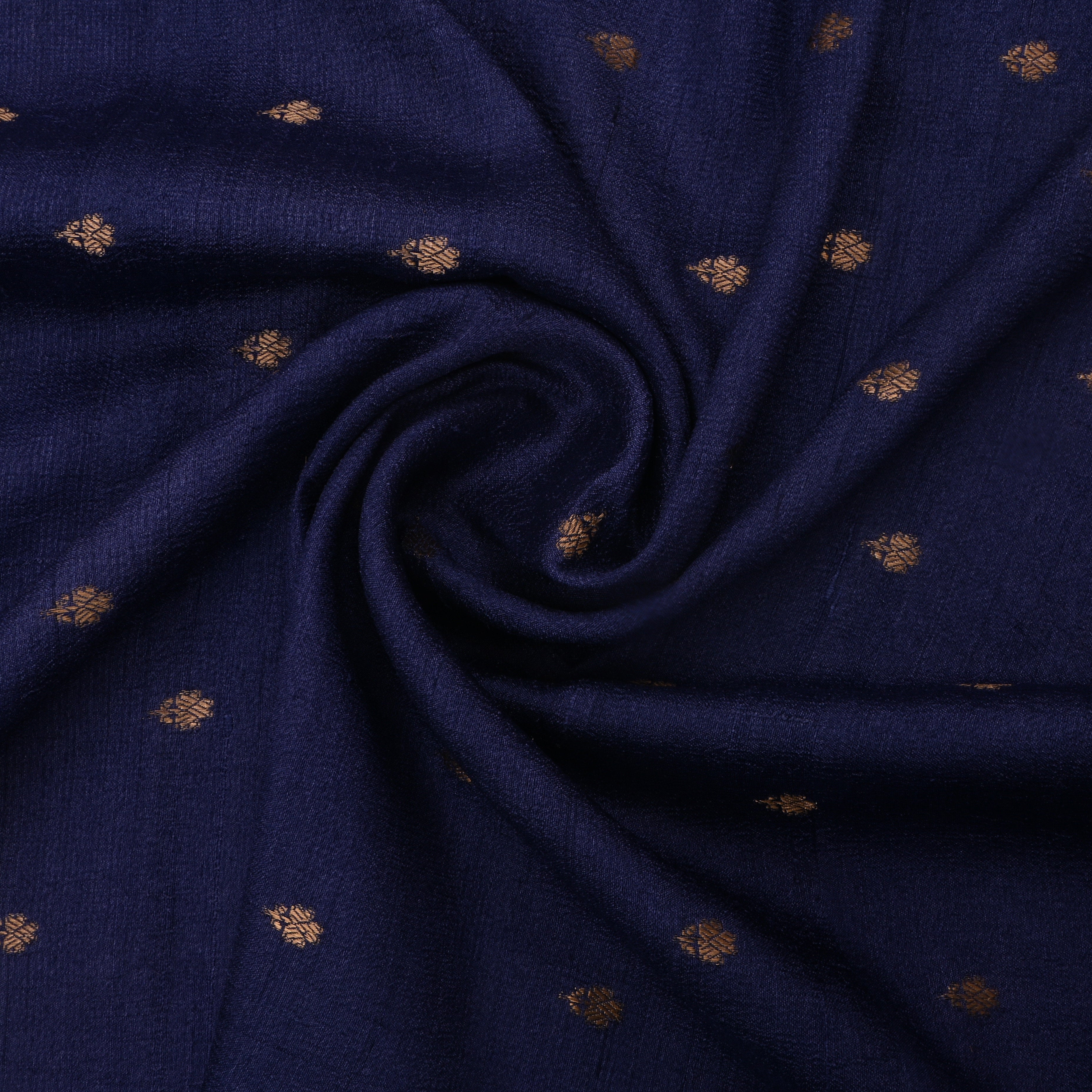 Stratos Blue Jamawar Tussar Fabric With Buttis