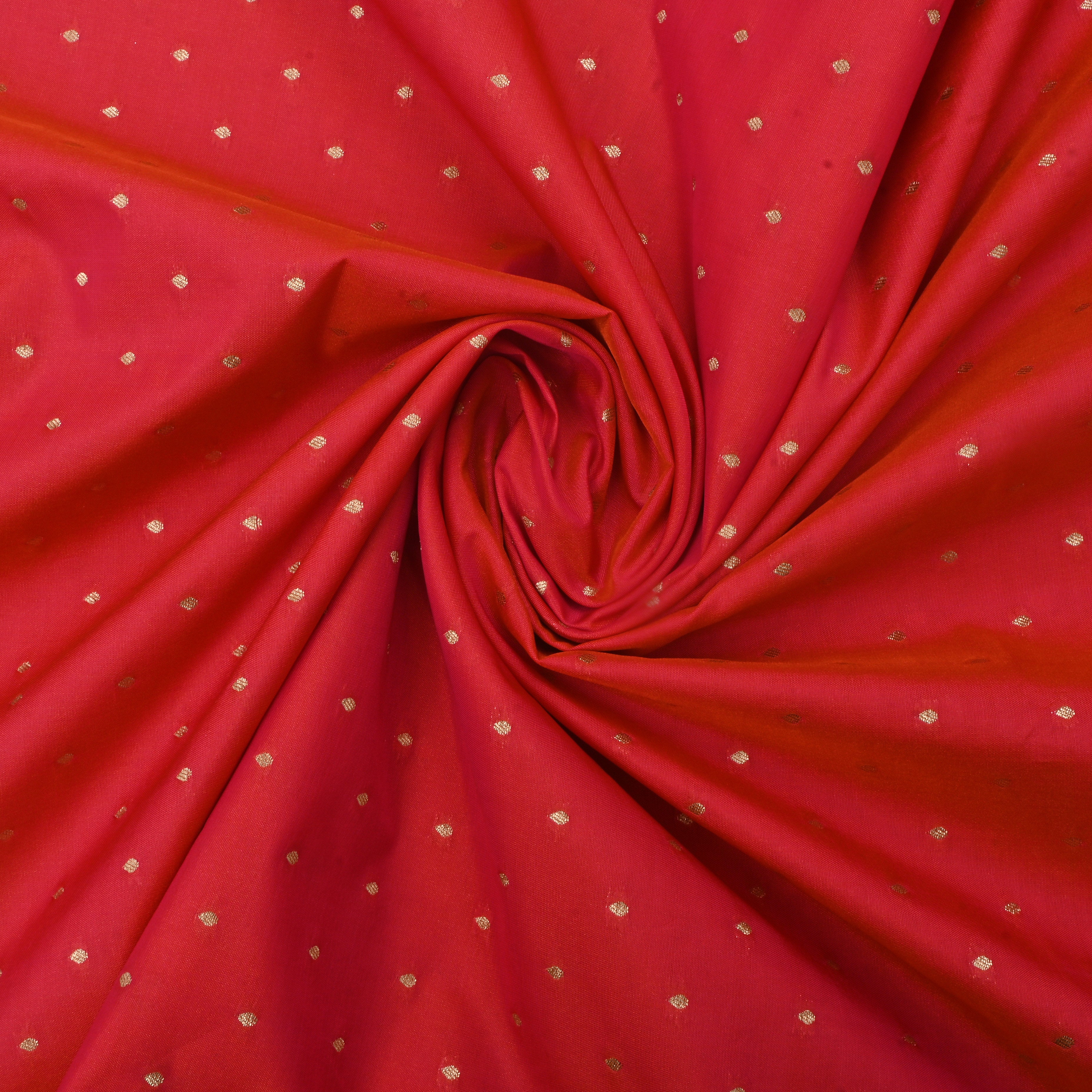 Fire Engine Red Jamawar Silk Fabric With Butti'S