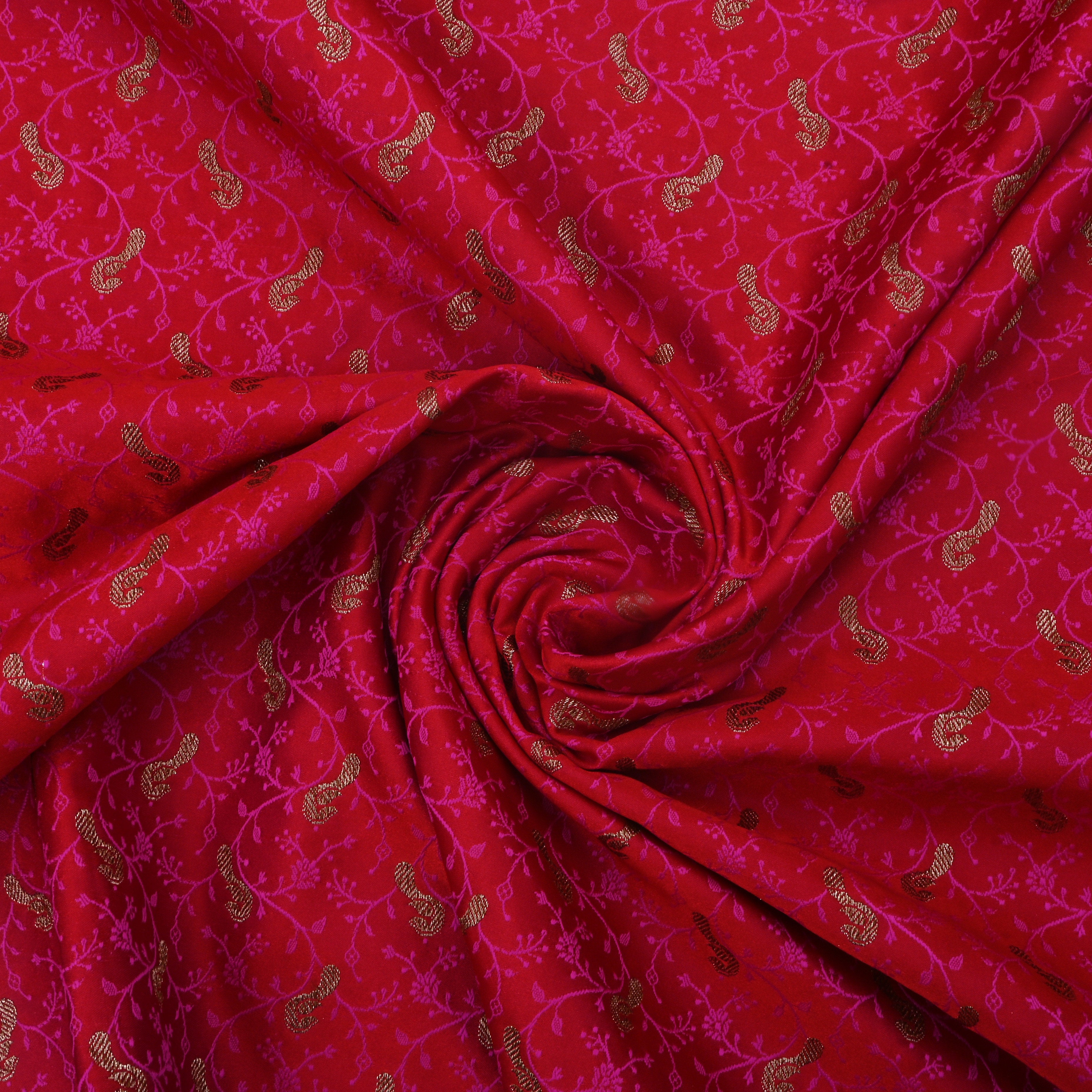 Bright Orange Jamawar Satin Fabric With Buttis