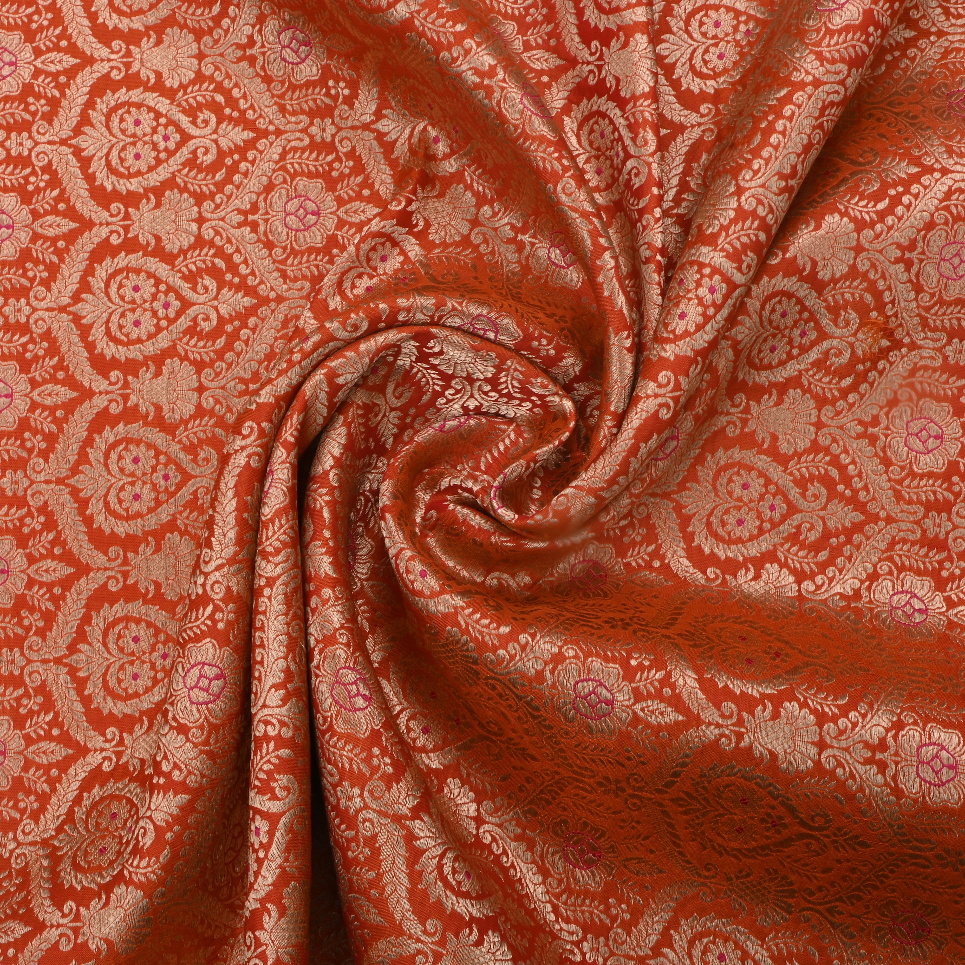 Orange Jamawar Silk Fabric With Woven Design