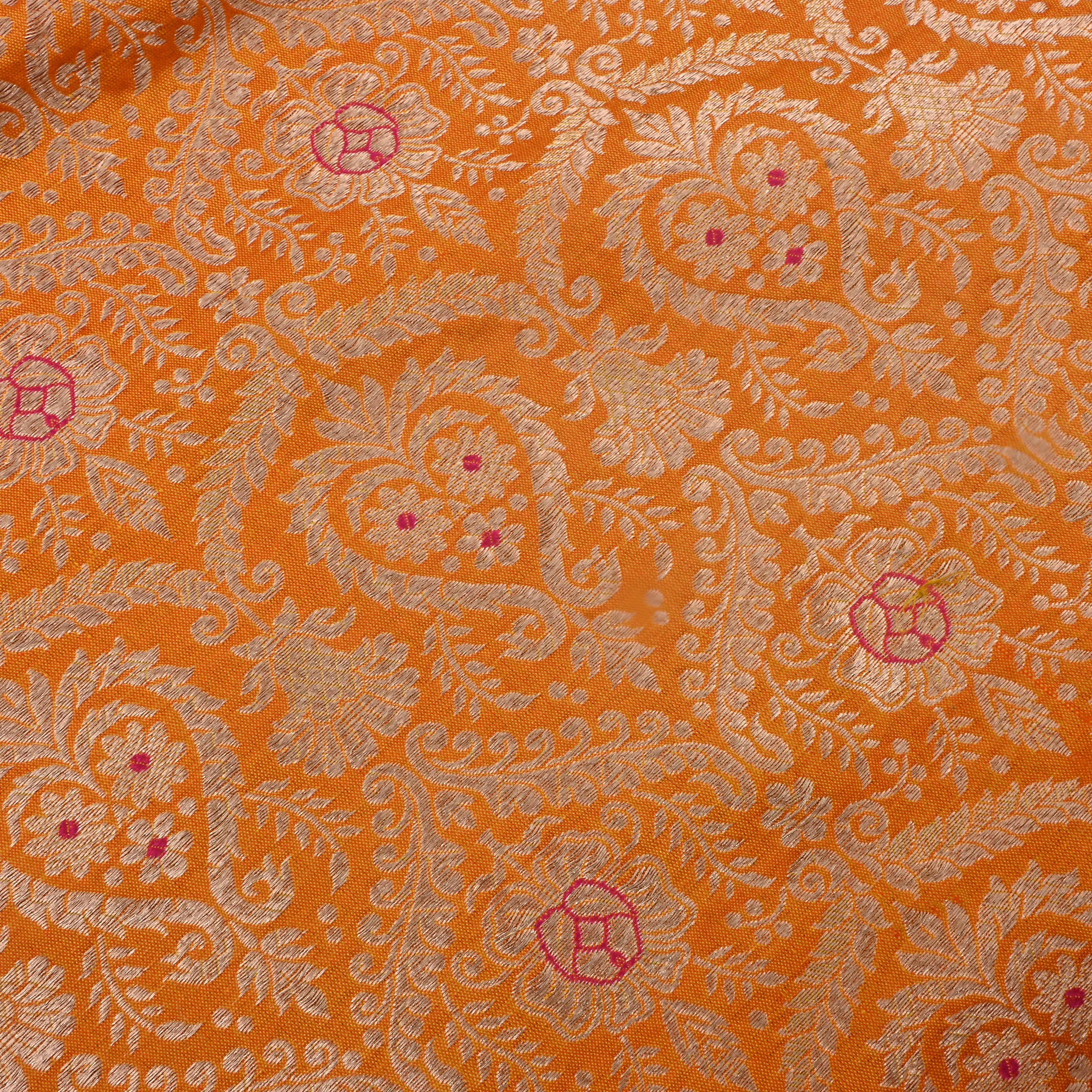 Orange Jamawar Silk Fabric With Woven Pattern