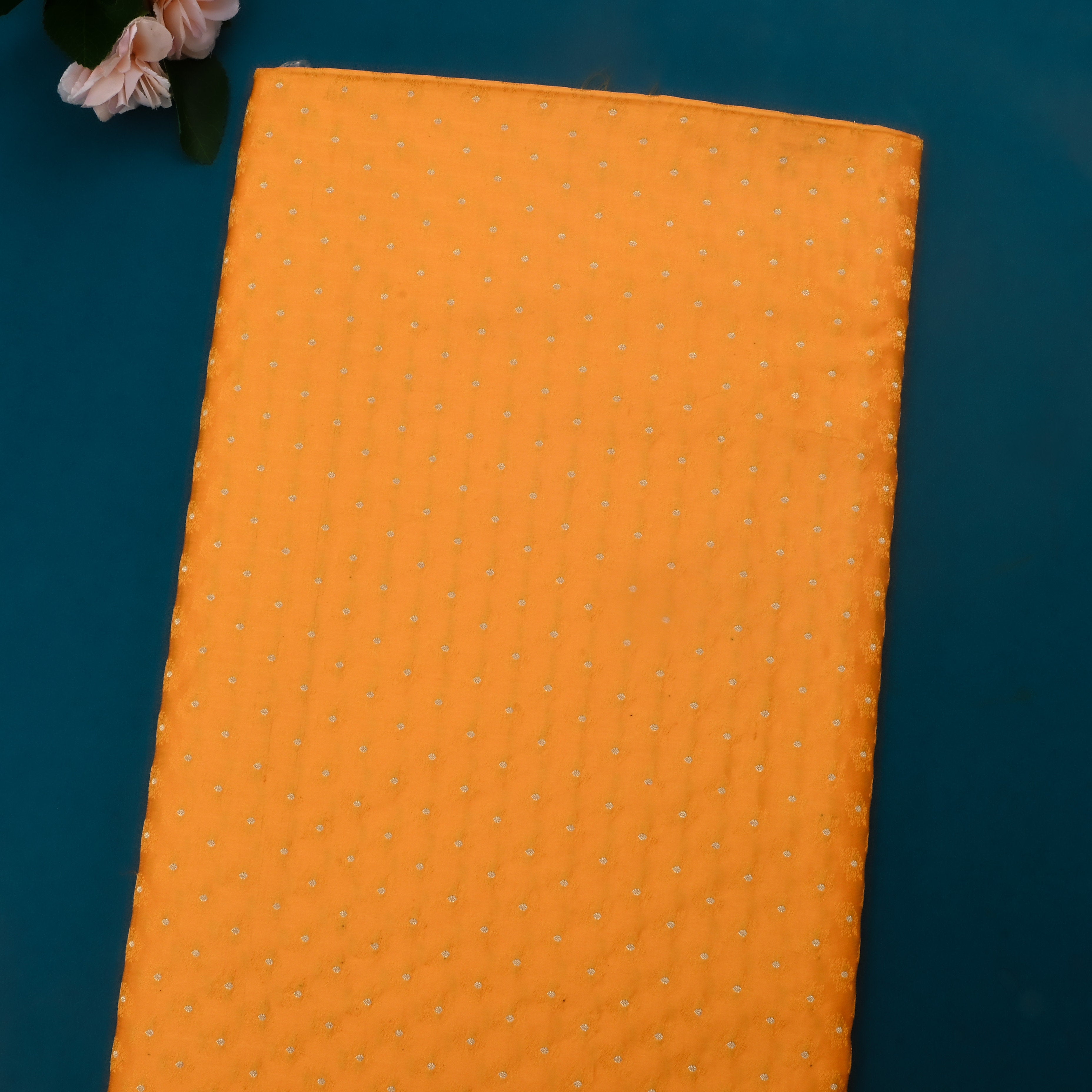 Cadmium Orange Jamawar Silk Fabric