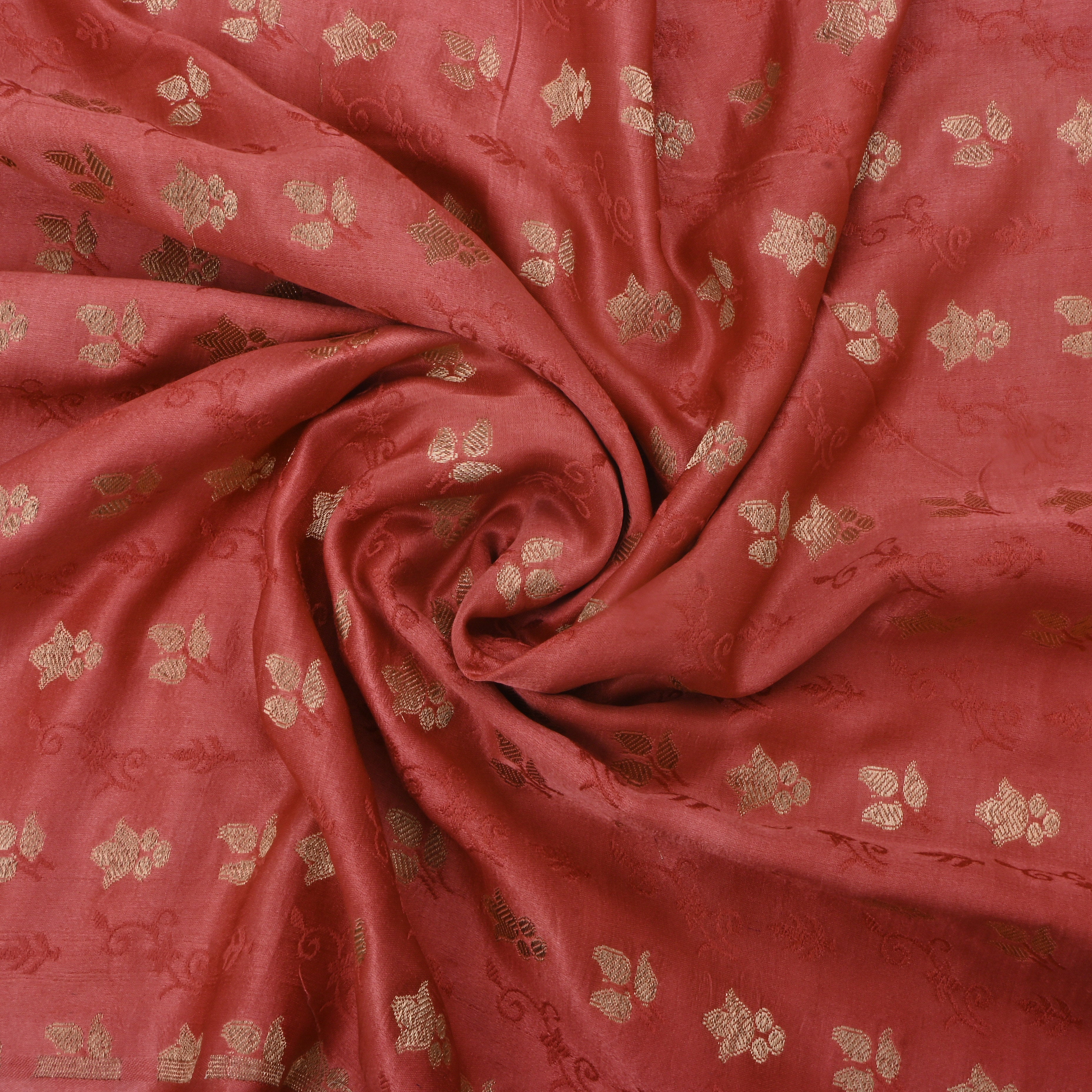 Georgia Peach Jamawar Satin Fabric With Buttis