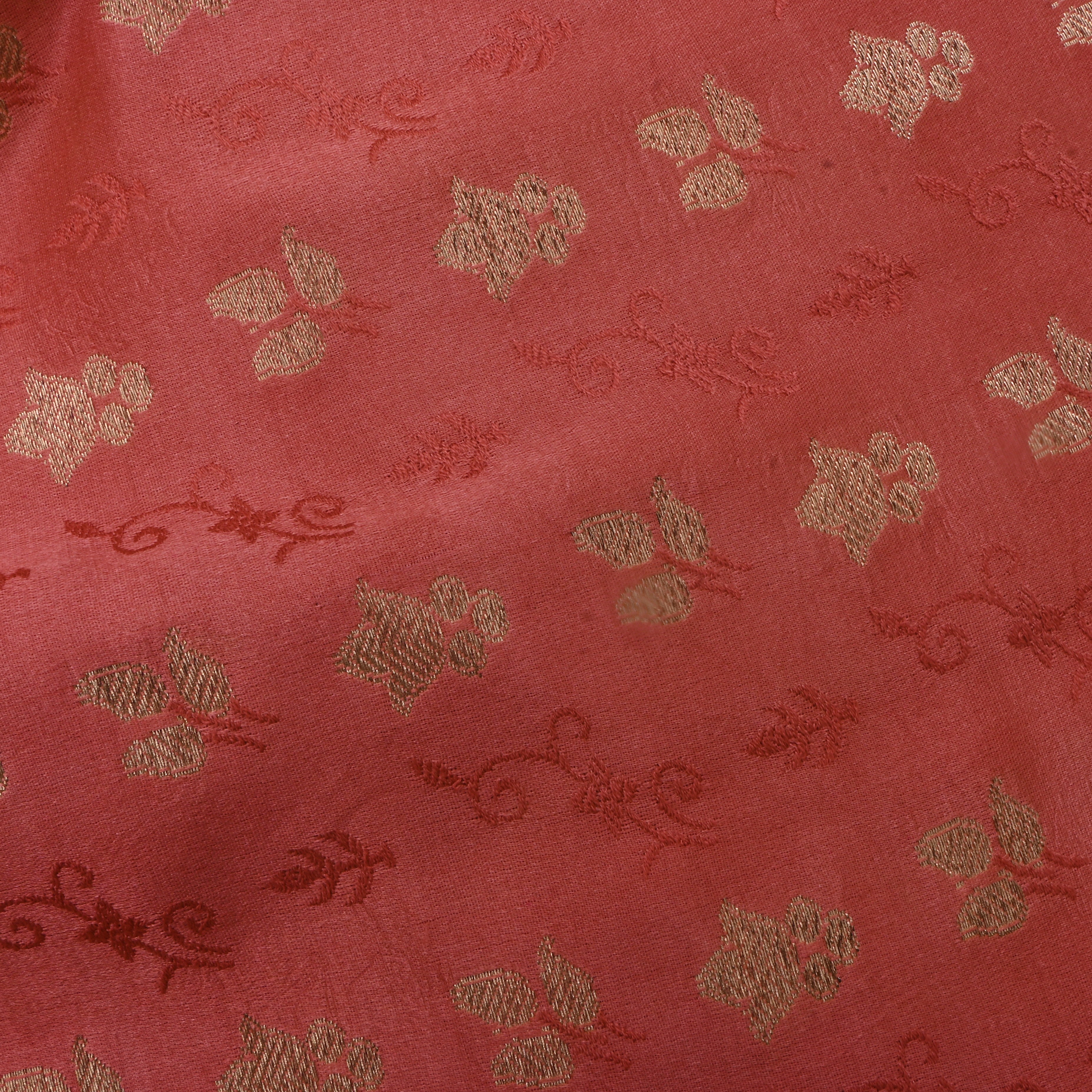 Georgia Peach Jamawar Satin Fabric With Buttis