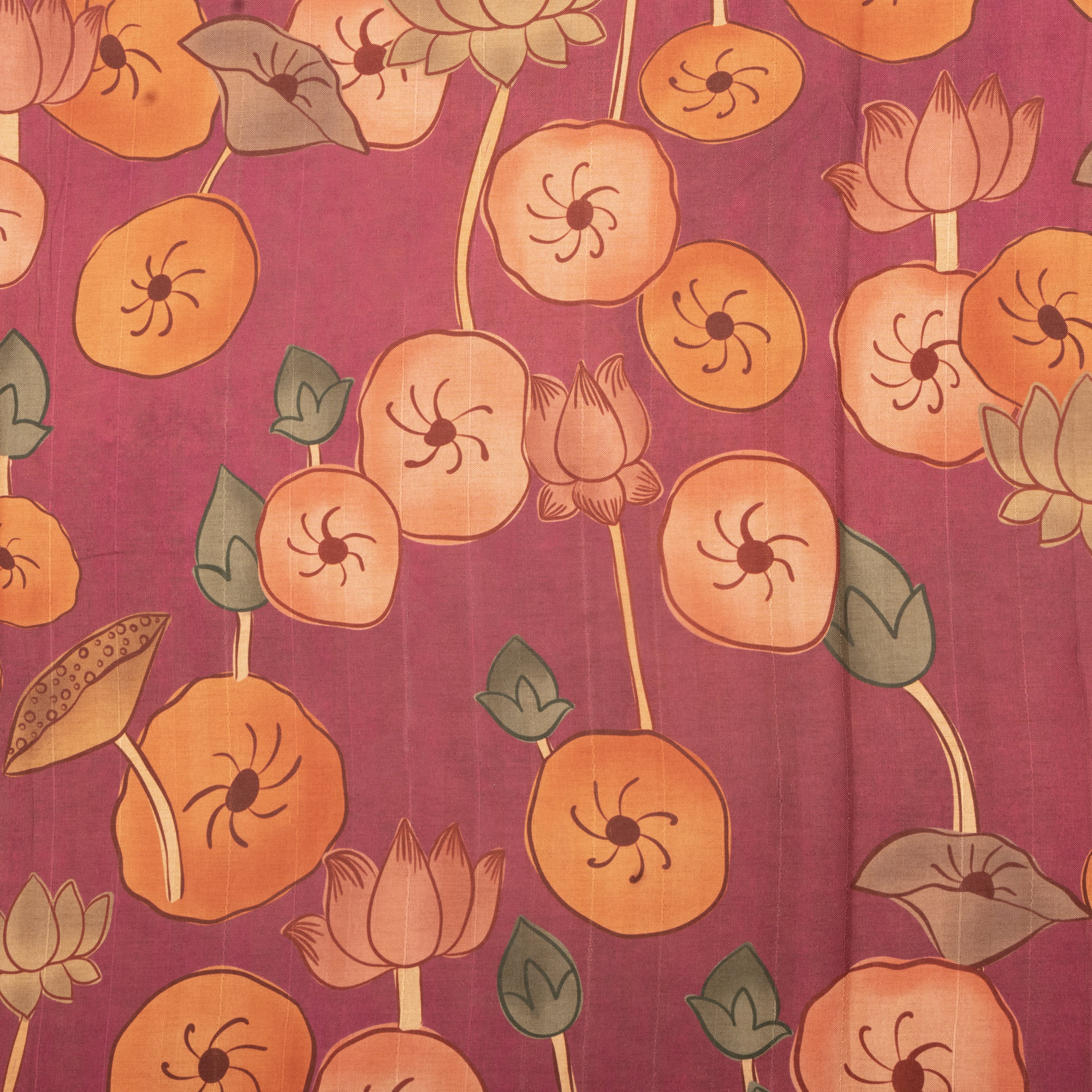 Hibiscus Red Floral Printed Tussar Fabric