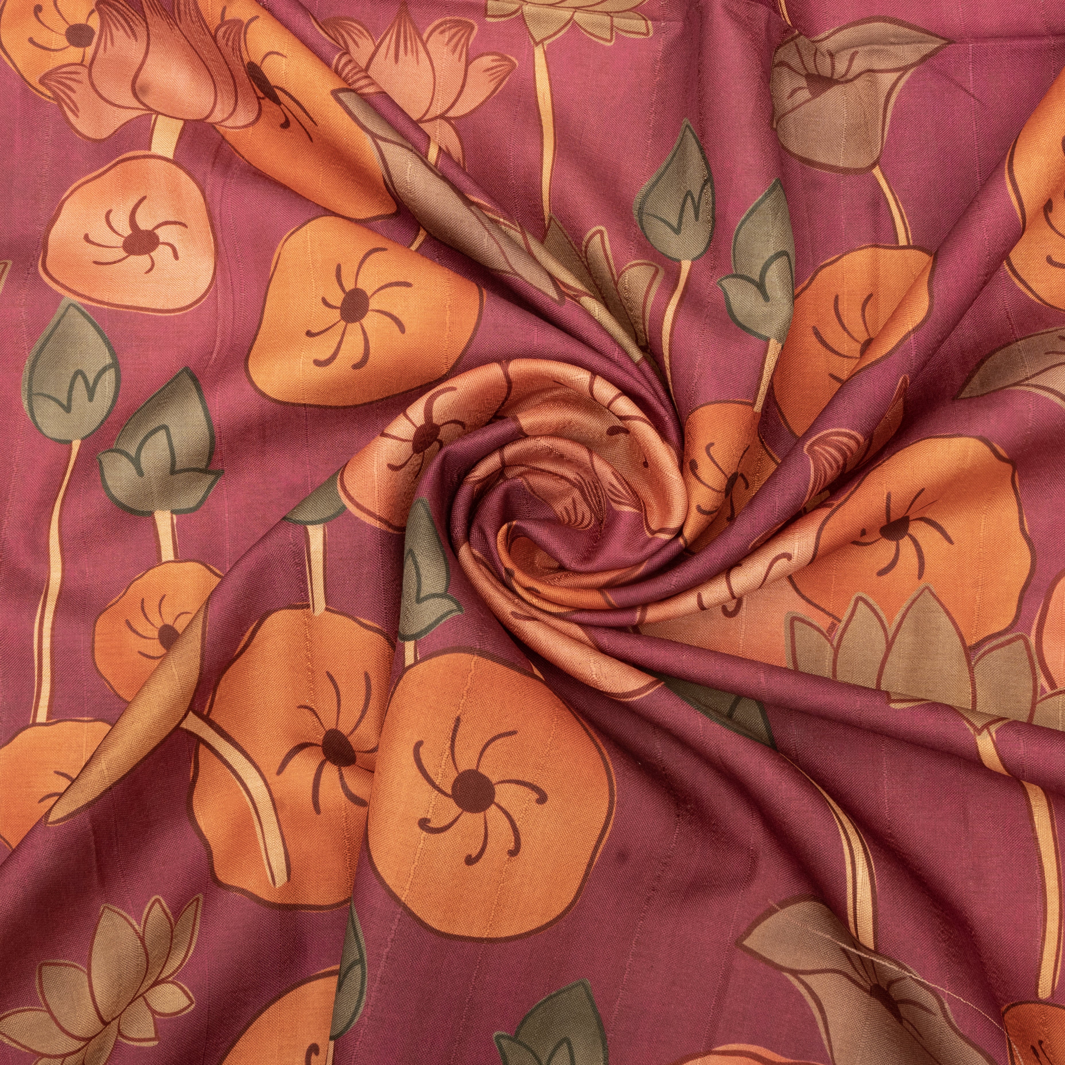 Hibiscus Red Floral Printed Tussar Fabric