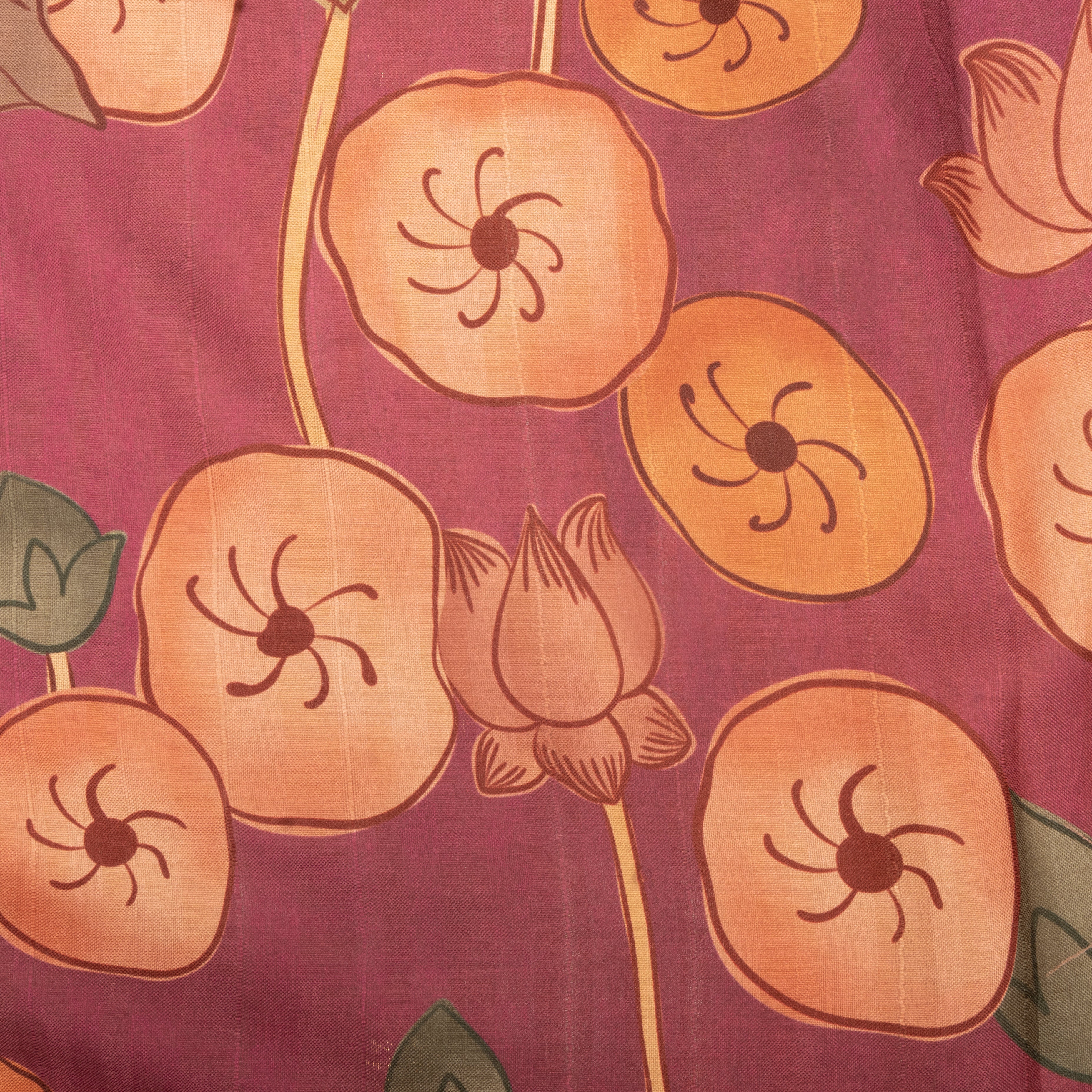 Hibiscus Red Floral Printed Tussar Fabric