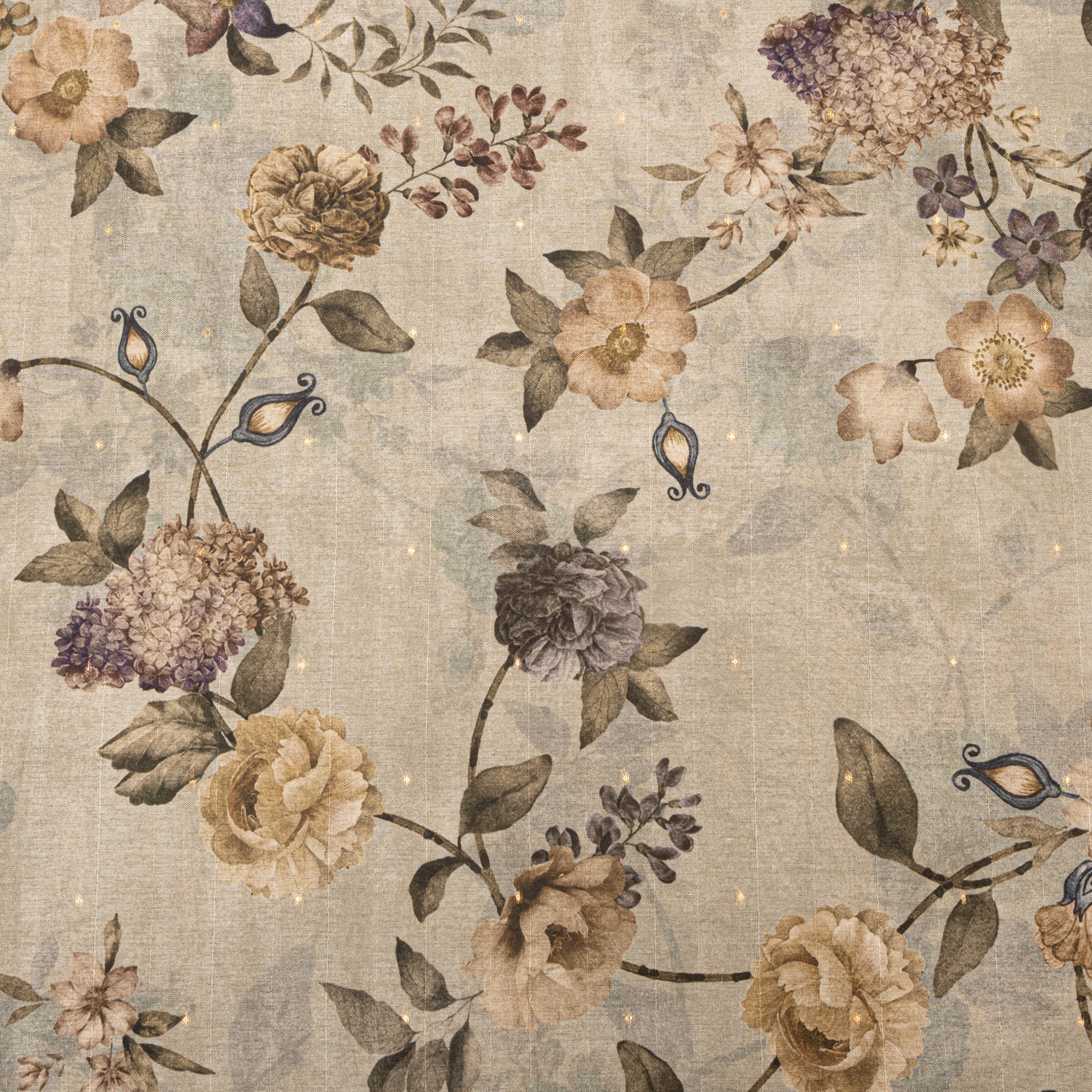 Soft Beige Tussar Fabric With Digital Prints