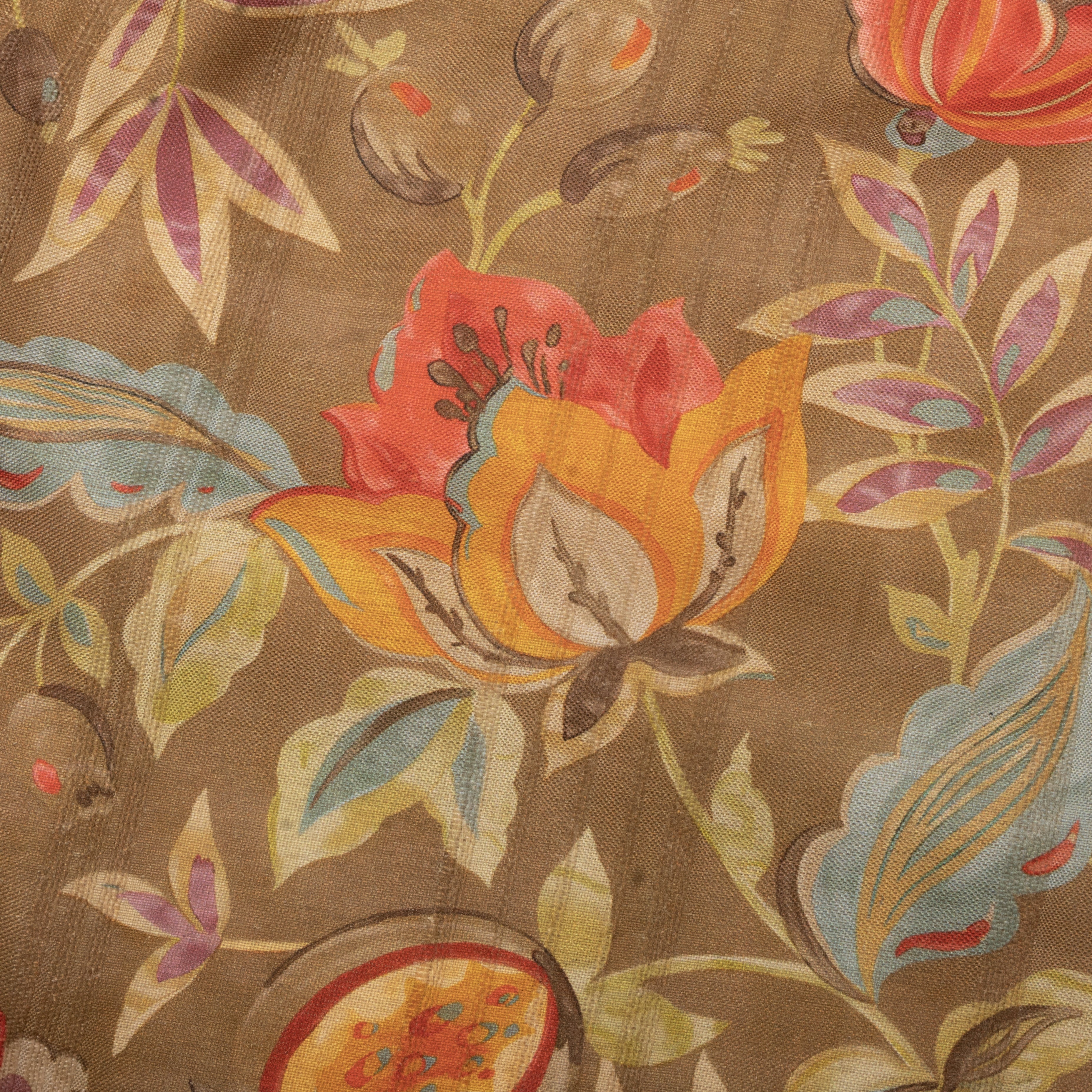 Sand Yellow Tussar Fabric With Floral Prints