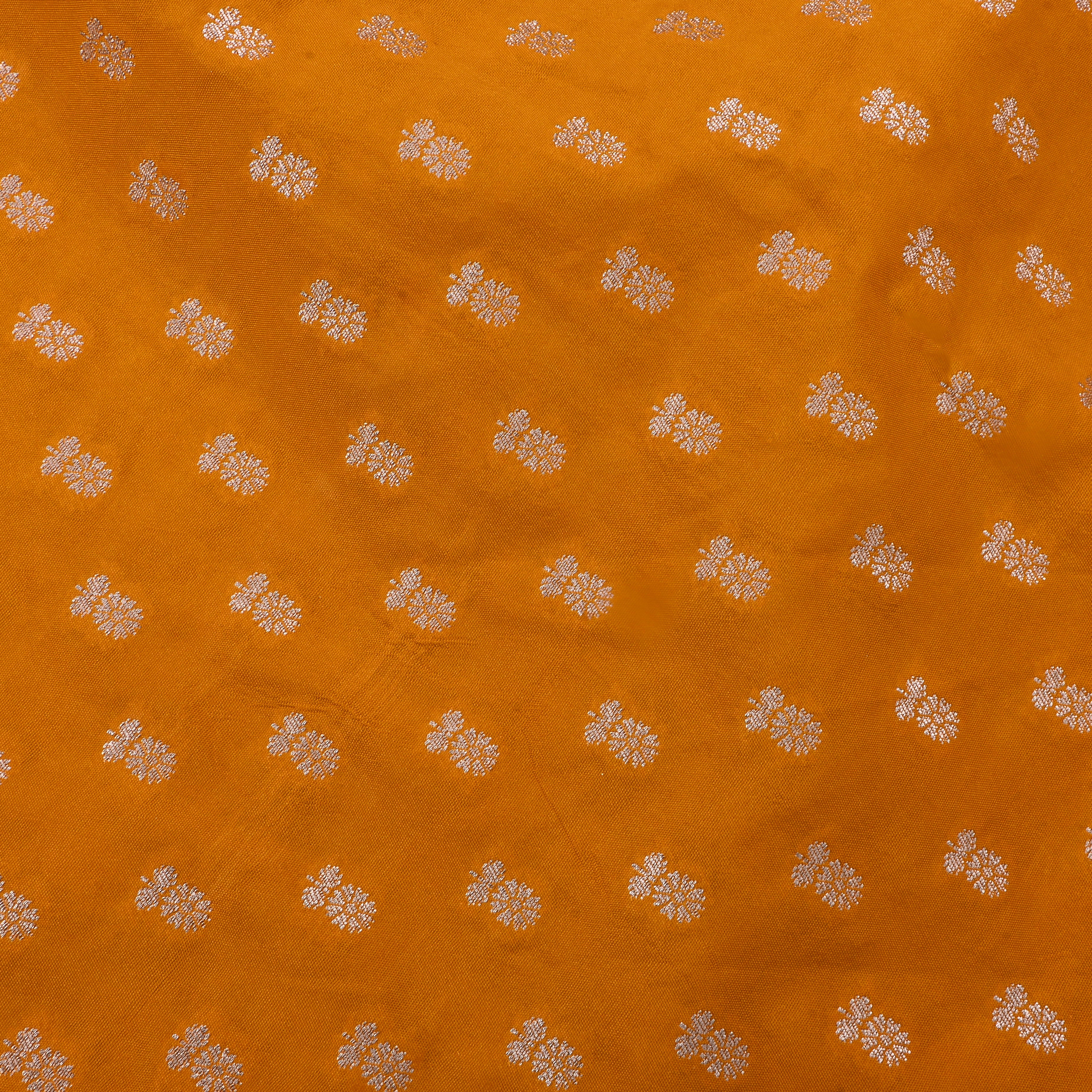 Dirty Orange Jamawar Silk Fabric With Floral Butti'S