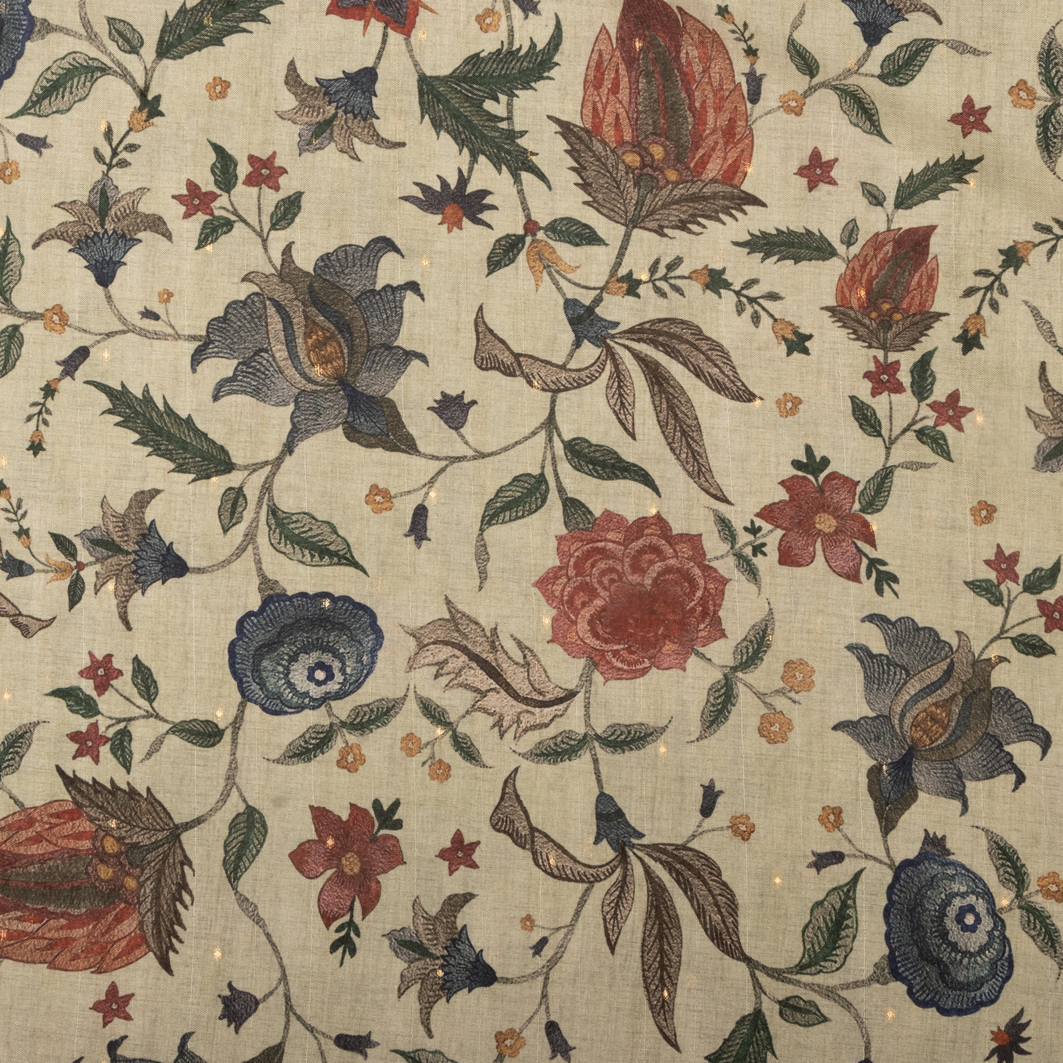 Butter Honey Yellow Tussar Fabric With Floral Prints