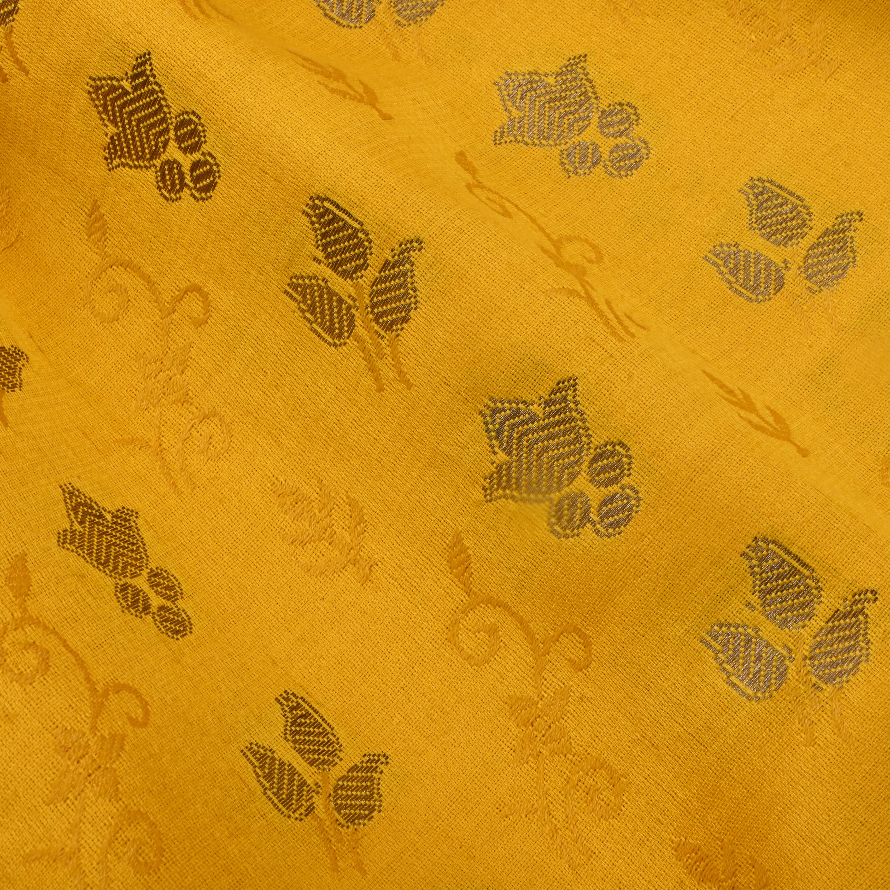 Yellow Jamawar Satin Fabric With Buttis