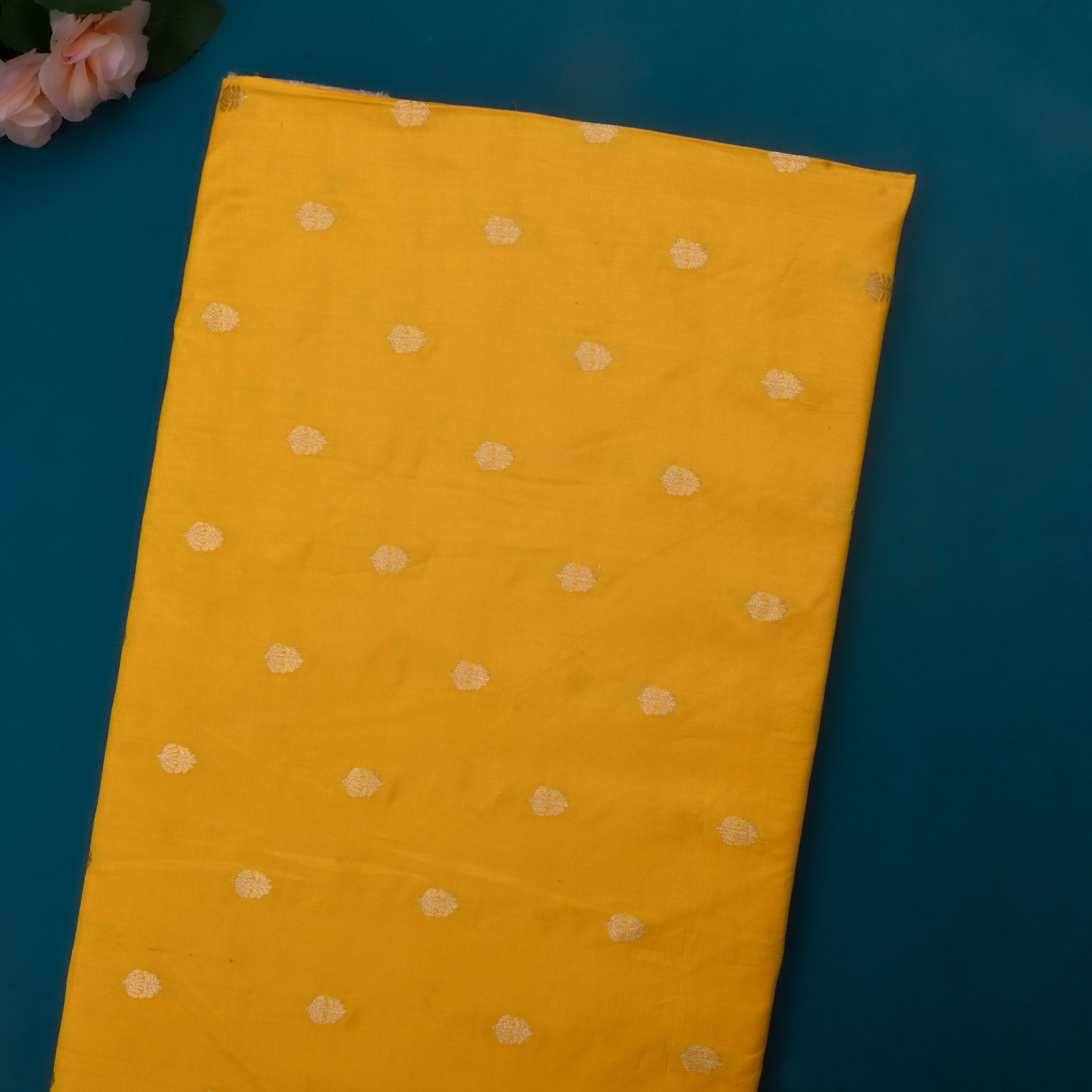 School Bus Yellow Jamawar Silk Fabric With Buttis