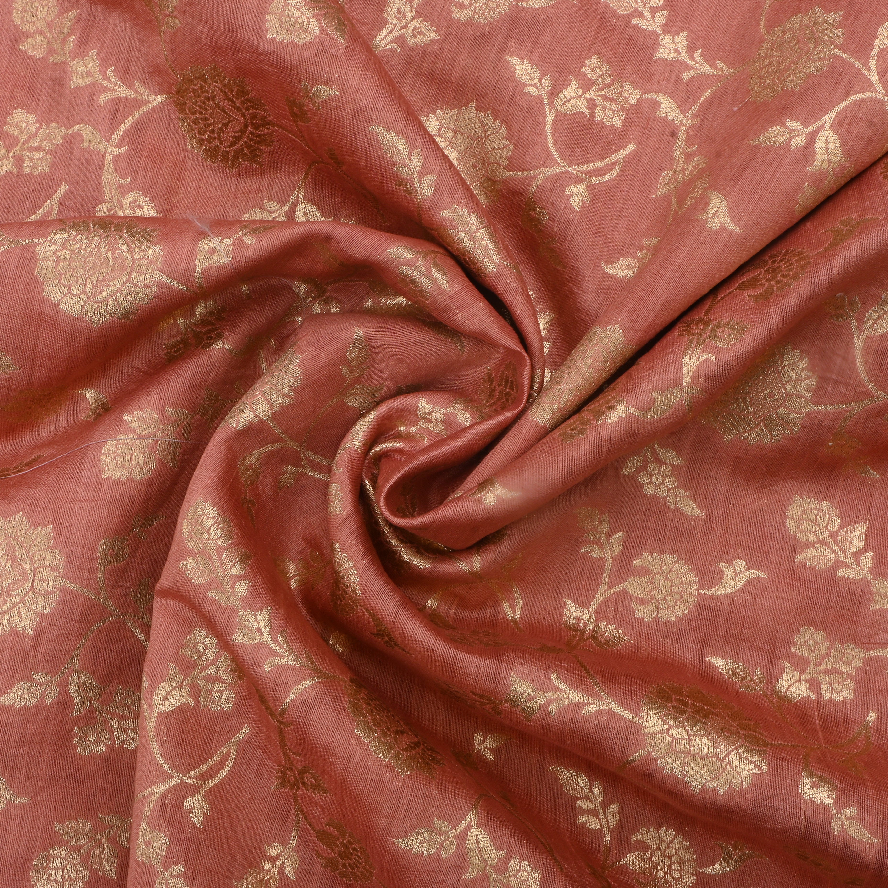 Pinkish Brown Jamawar Silk Fabric With Floral Jaal