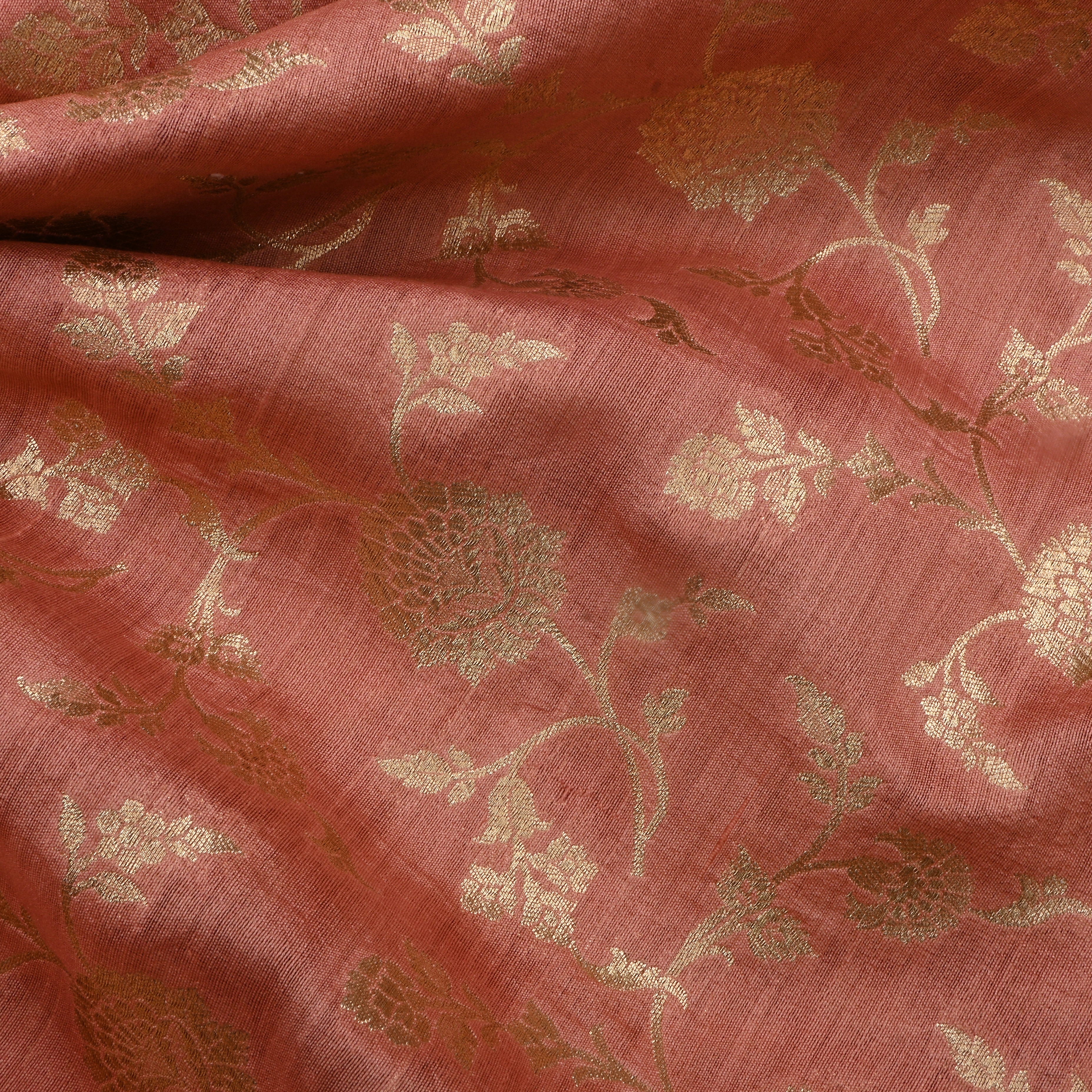 Pinkish Brown Jamawar Silk Fabric With Floral Jaal