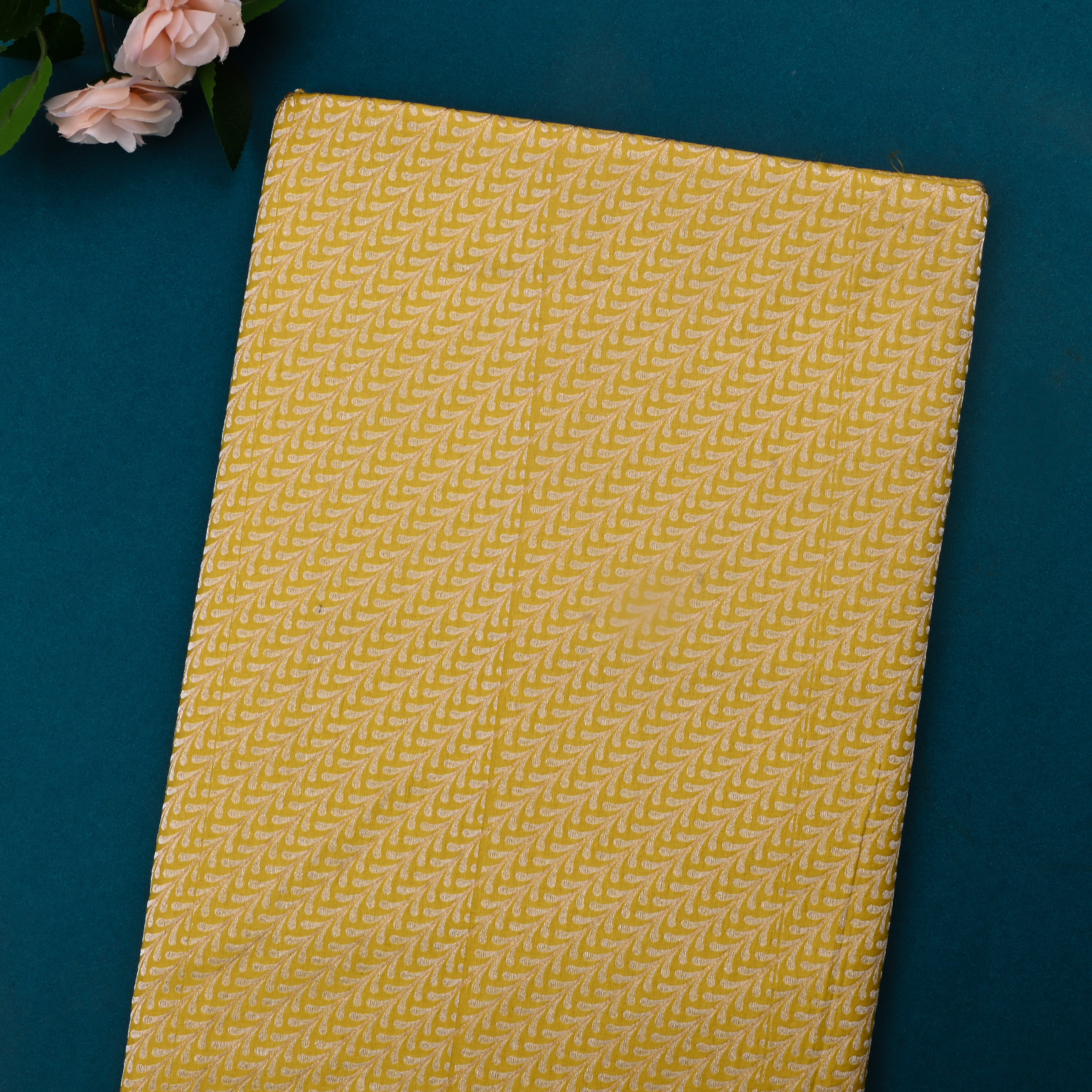 Reef Gold Jamawar Silk Fabric With Leaf Design