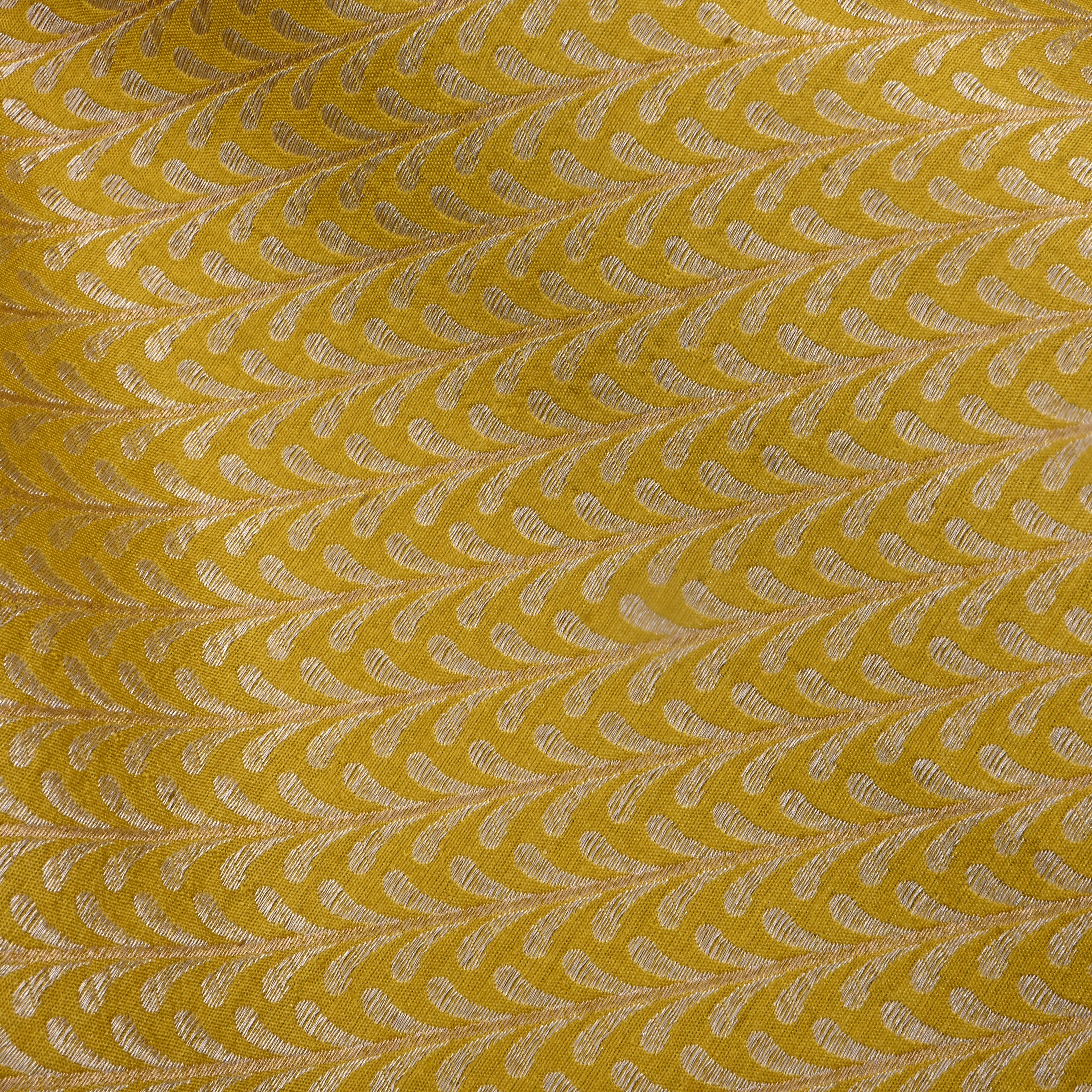 Reef Gold Jamawar Silk Fabric With Leaf Design