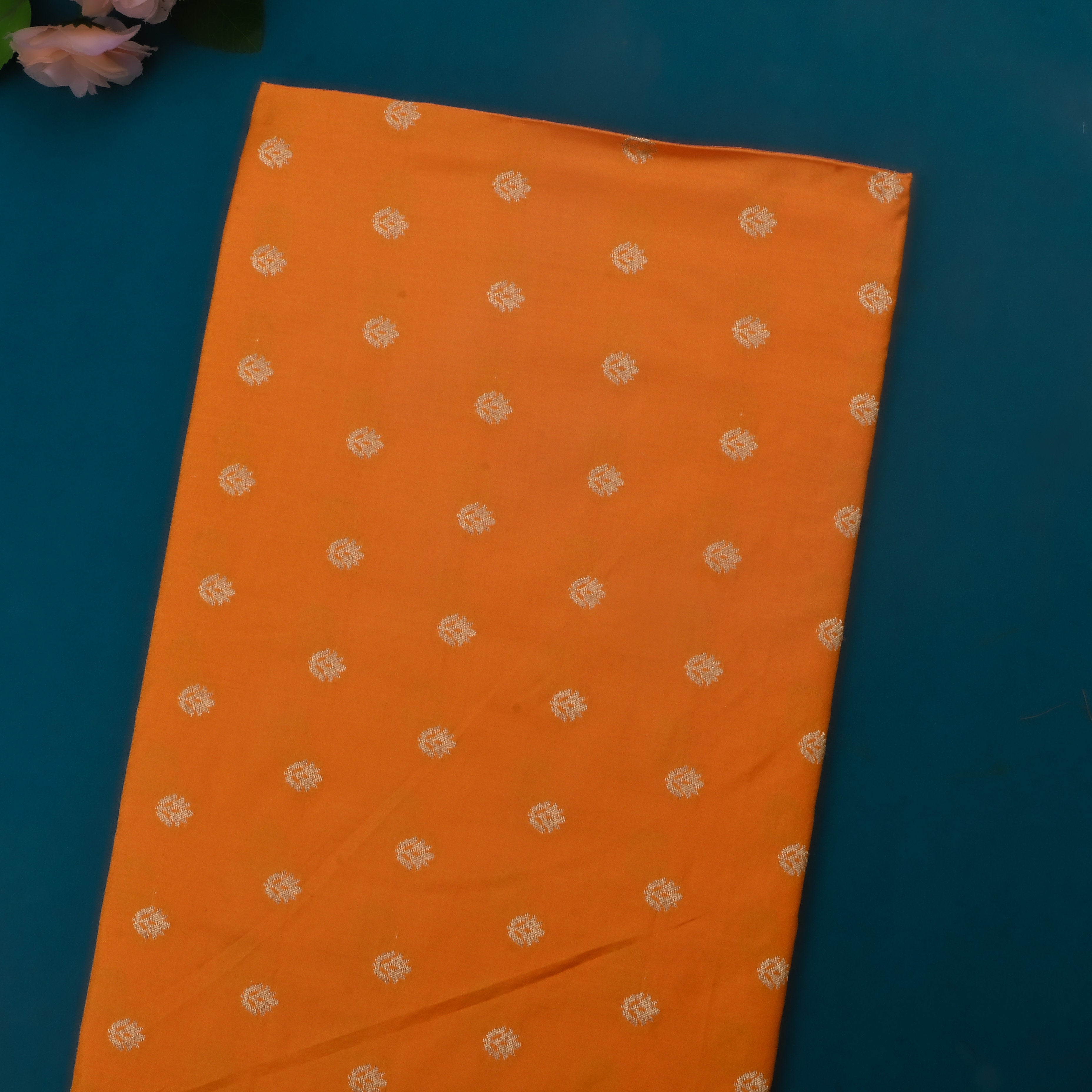 Philippine Orange Jamawar Silk Fabric With Butti'S