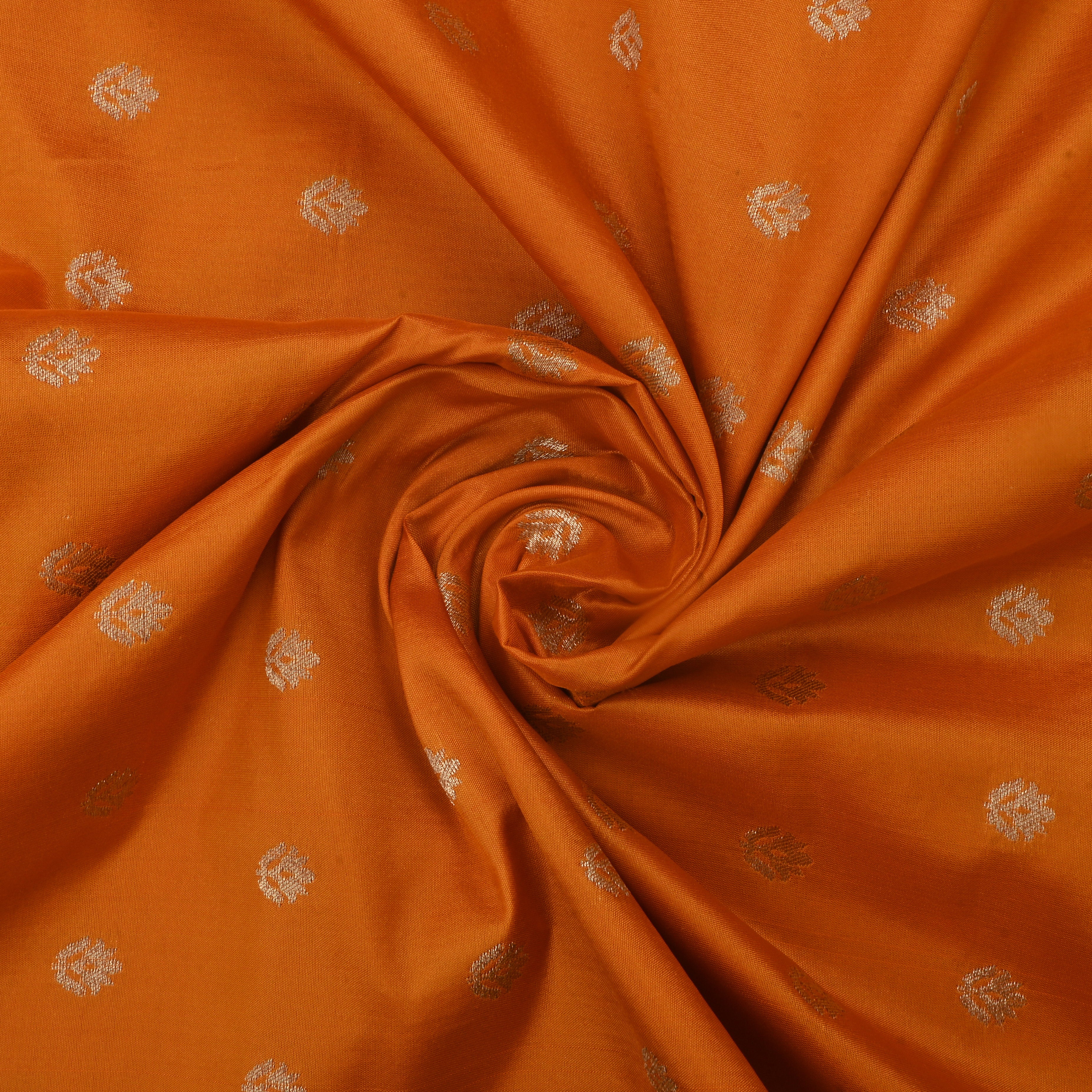 Philippine Orange Jamawar Silk Fabric With Butti'S