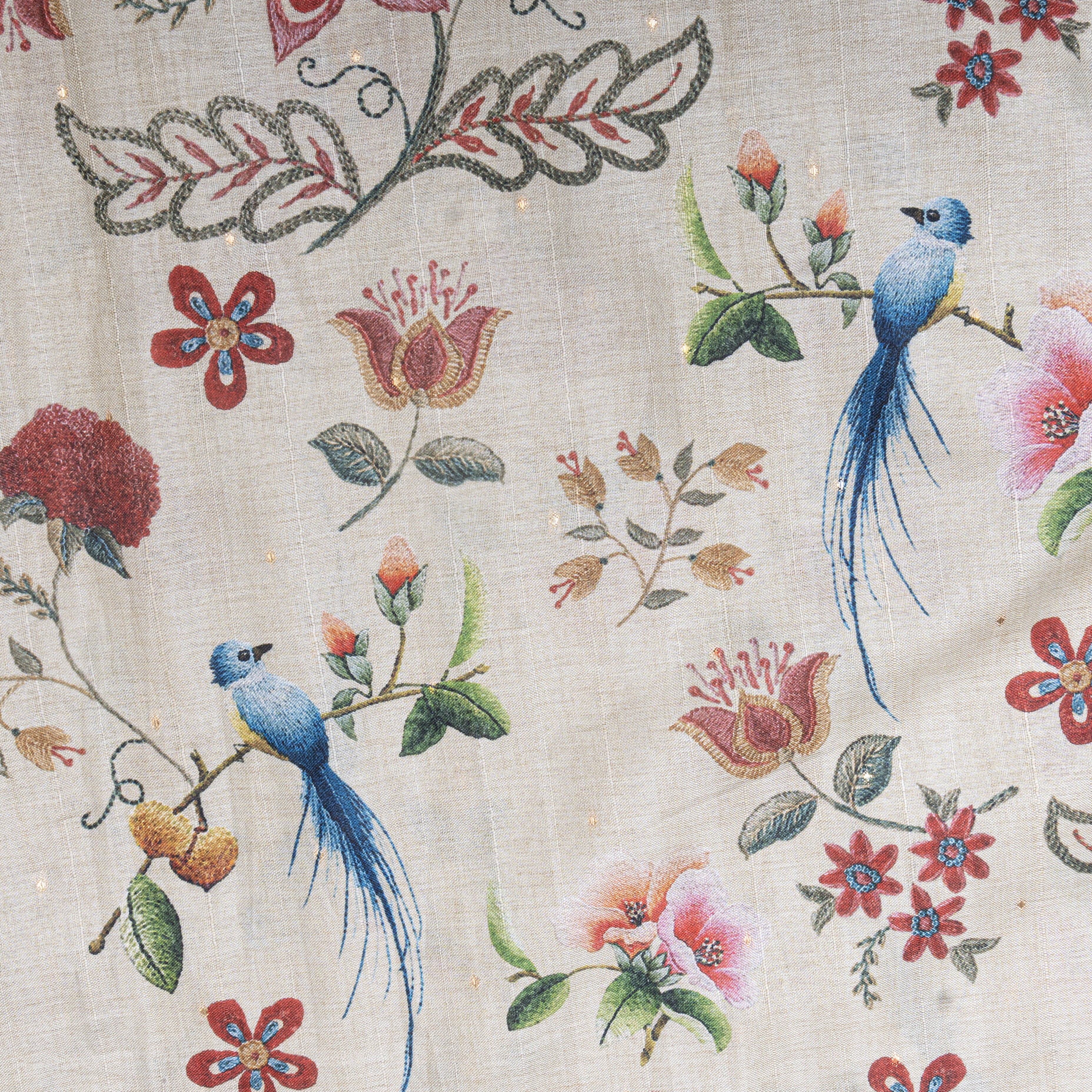 Off White Tussar Fabric With Prints