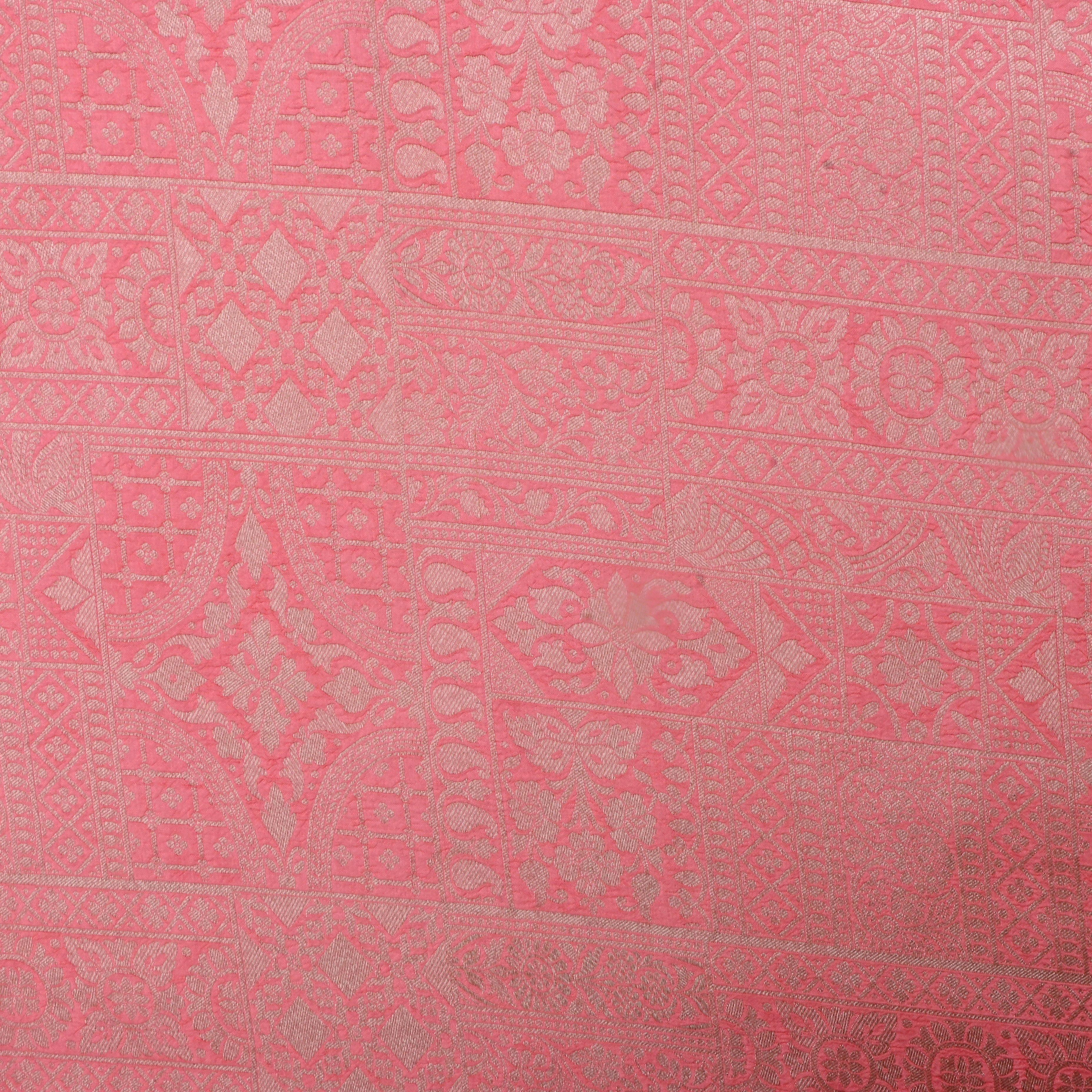 Light Carmine Pink Jamawar Silk Fabric With Woven Design