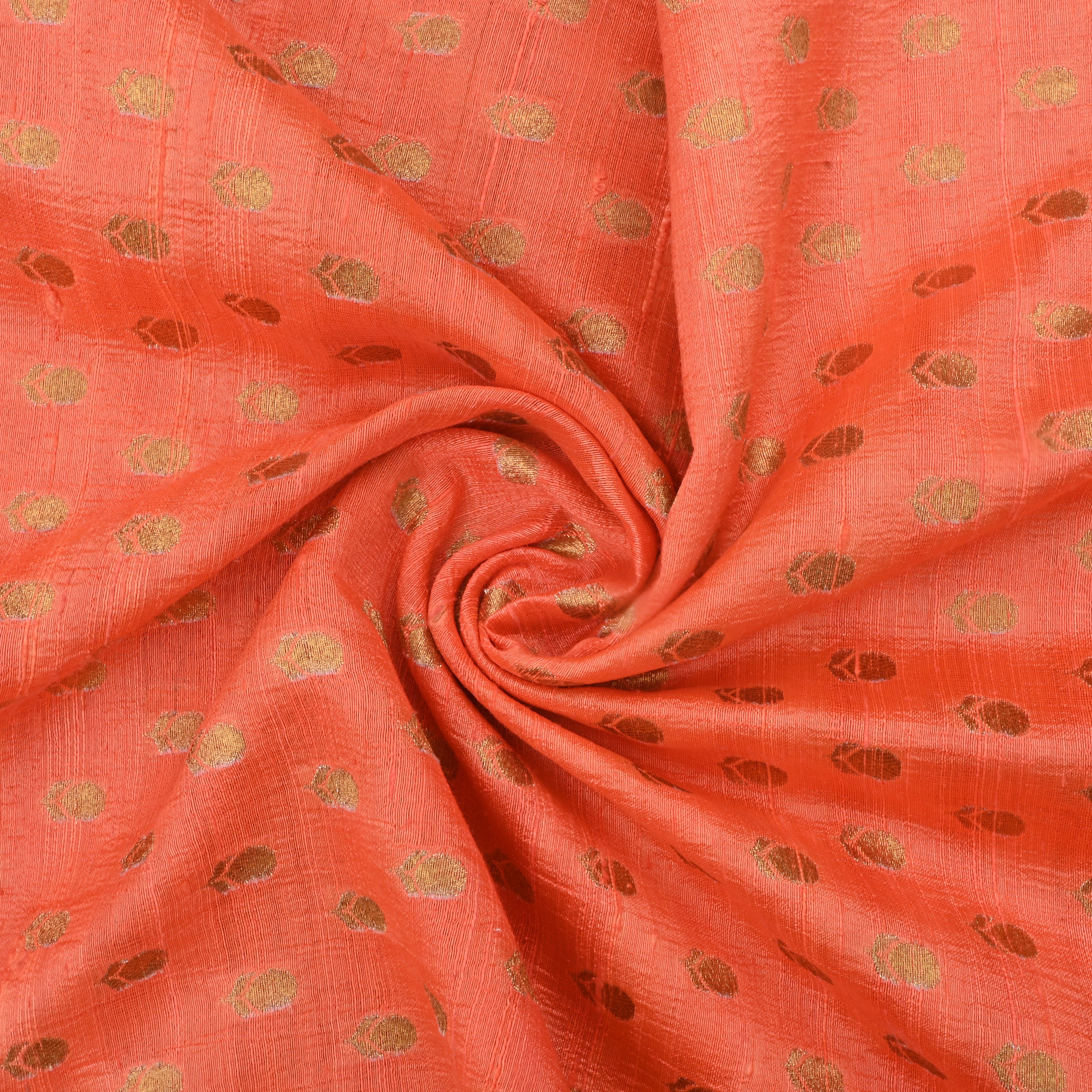 Orange Jamawar Dupion Fabric With Buttis