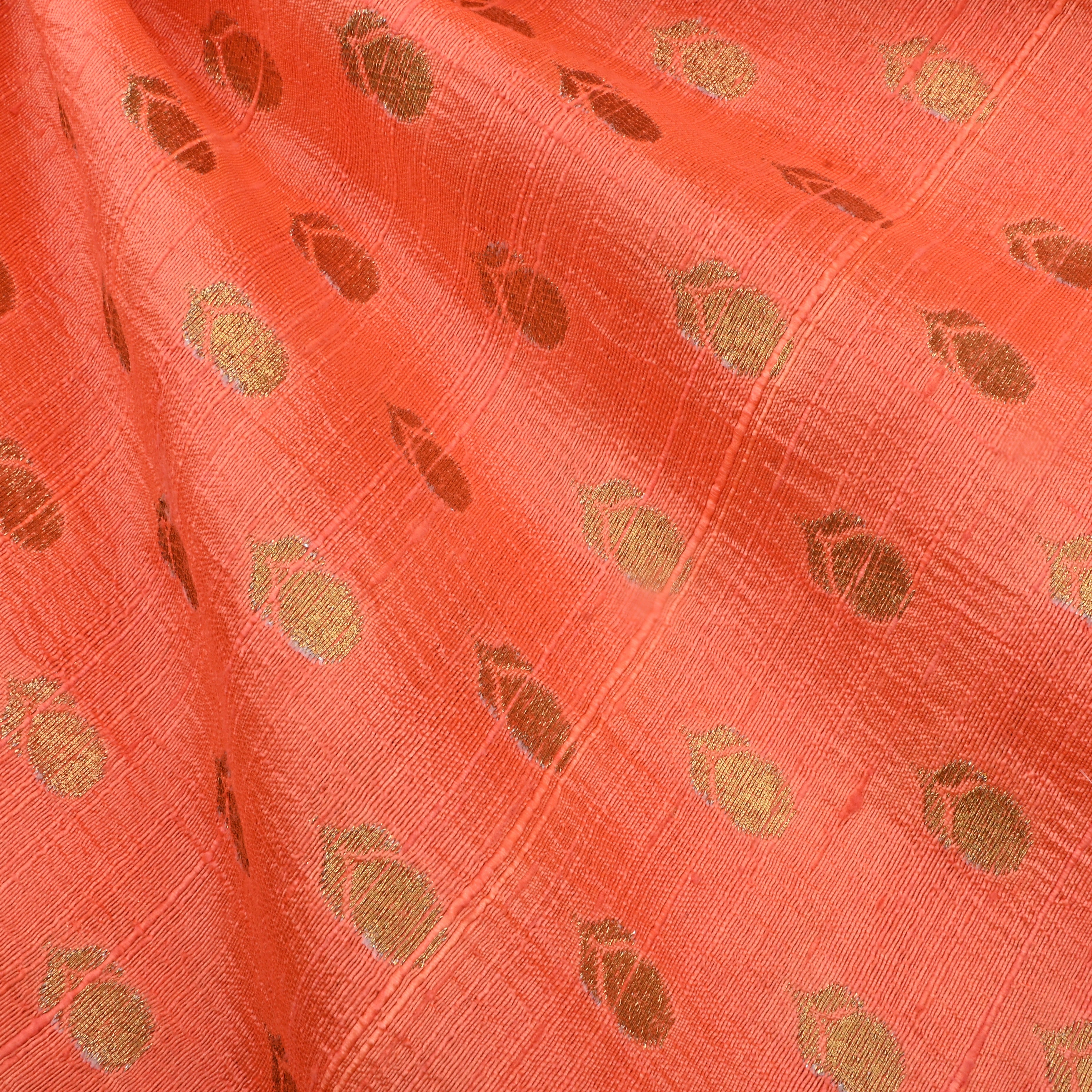 Orange Jamawar Dupion Fabric With Buttis