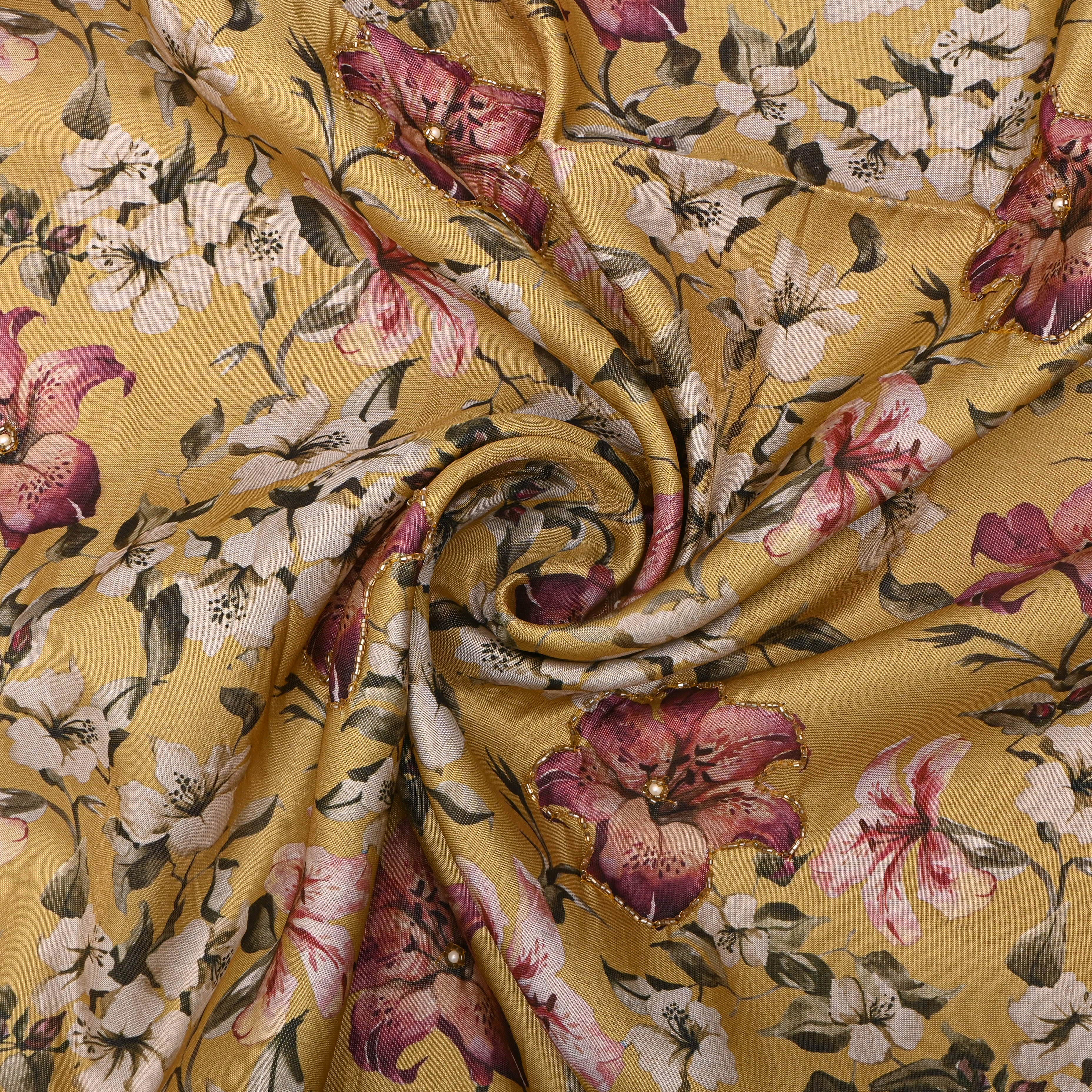 Rayol Yellow Tissue Fabric With Floral Prints