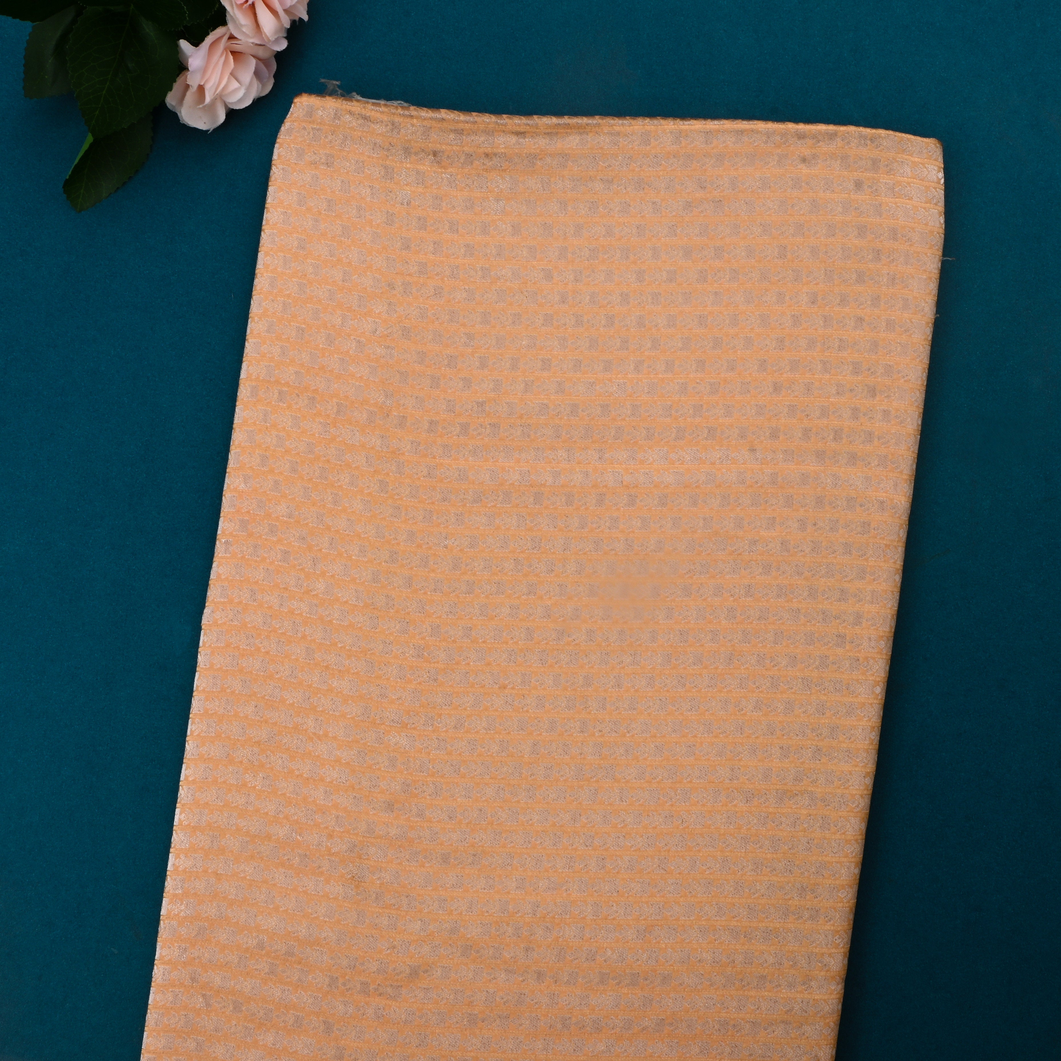 Peach Jamawar Silk Fabric With Brocade