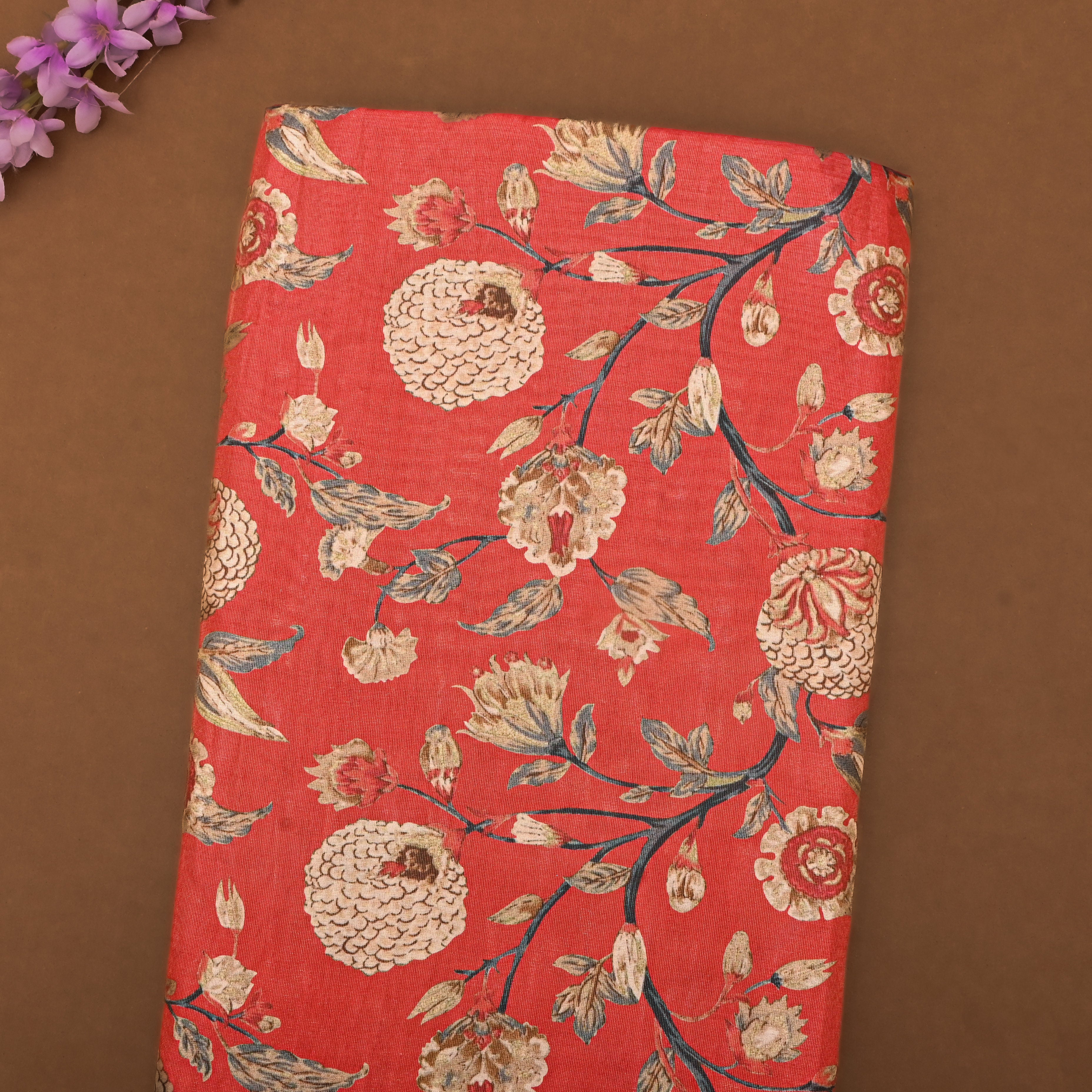 Orange Tissue Fabric With Printed Design