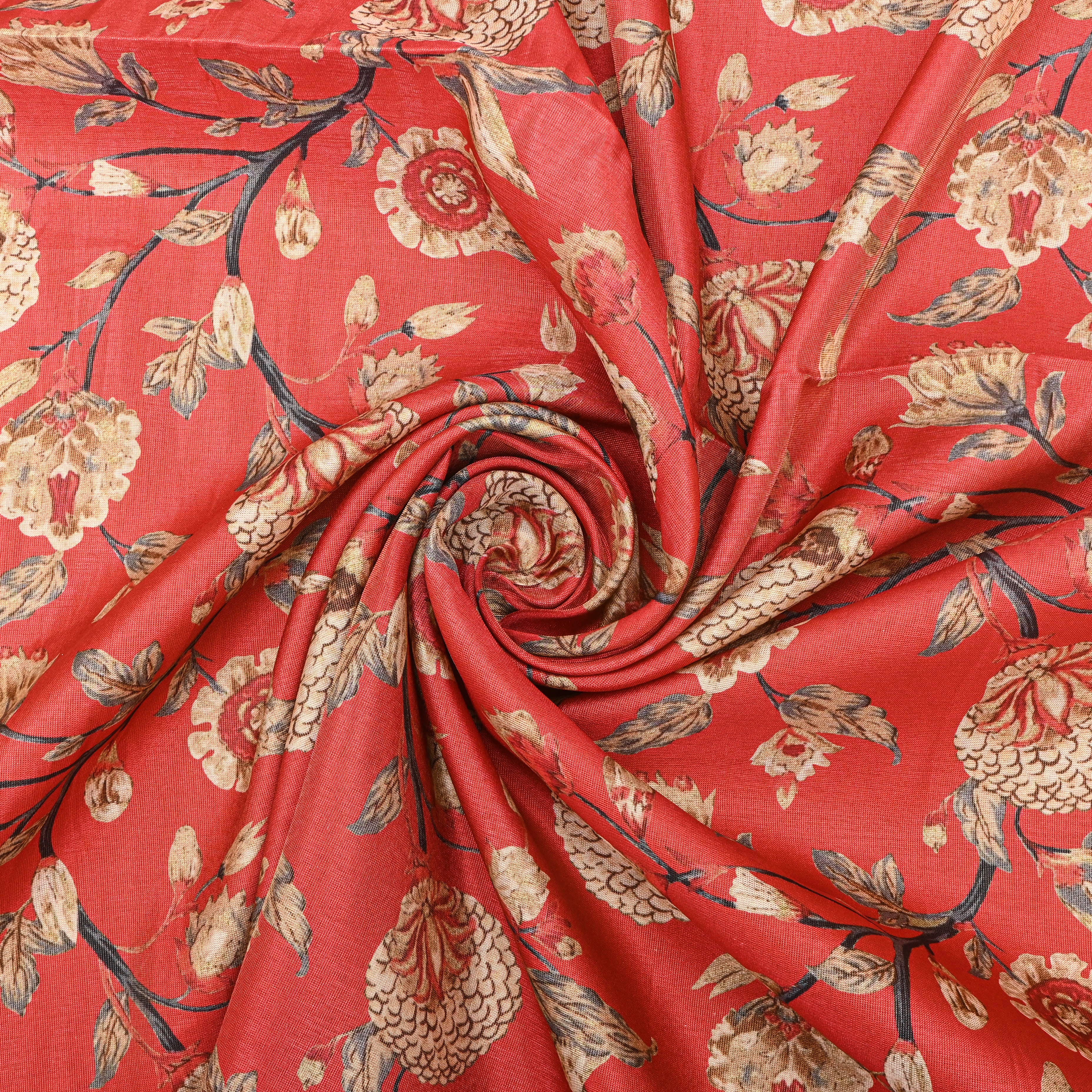 Orange Tissue Fabric With Printed Design