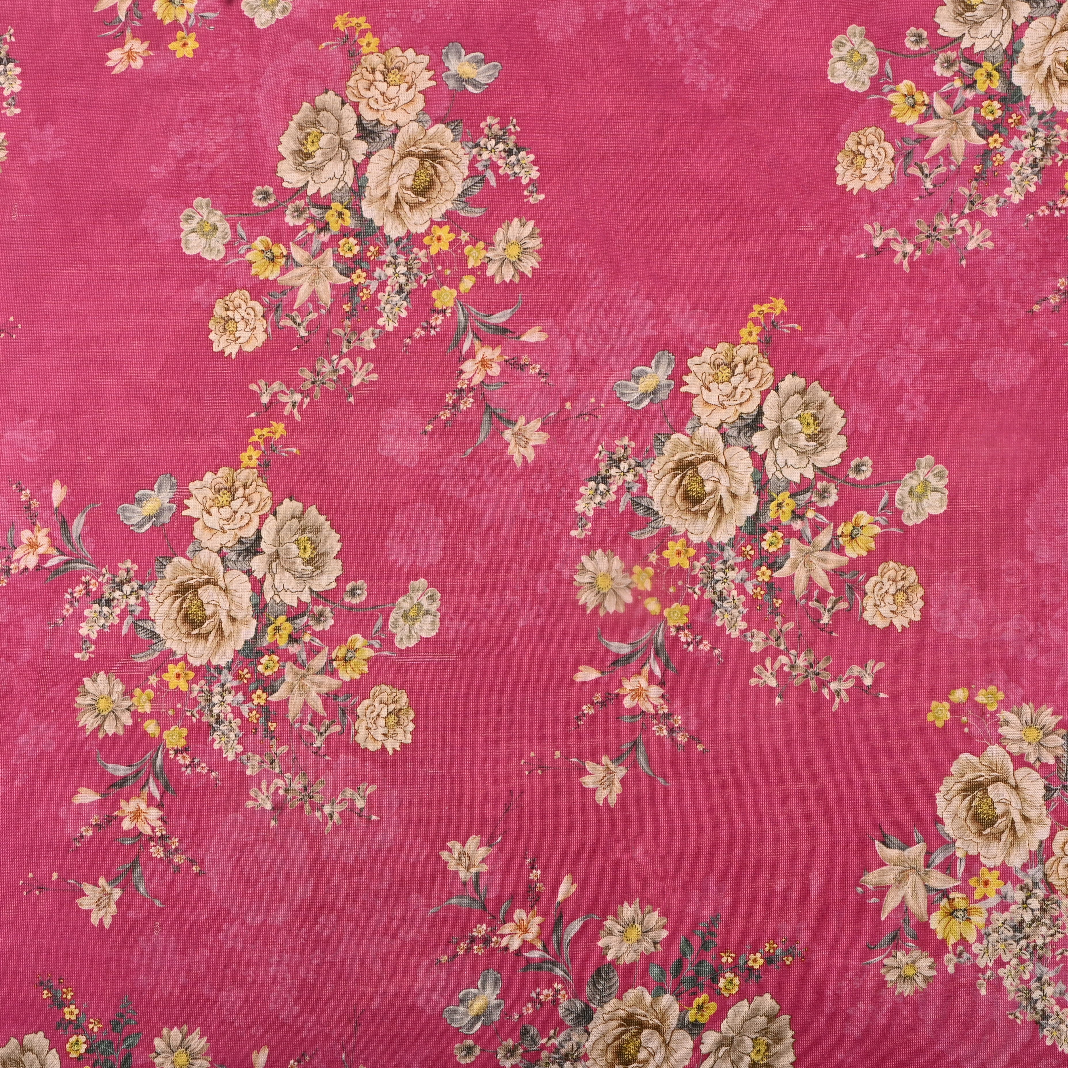 Pink Tissue Fabric With Floral Prints