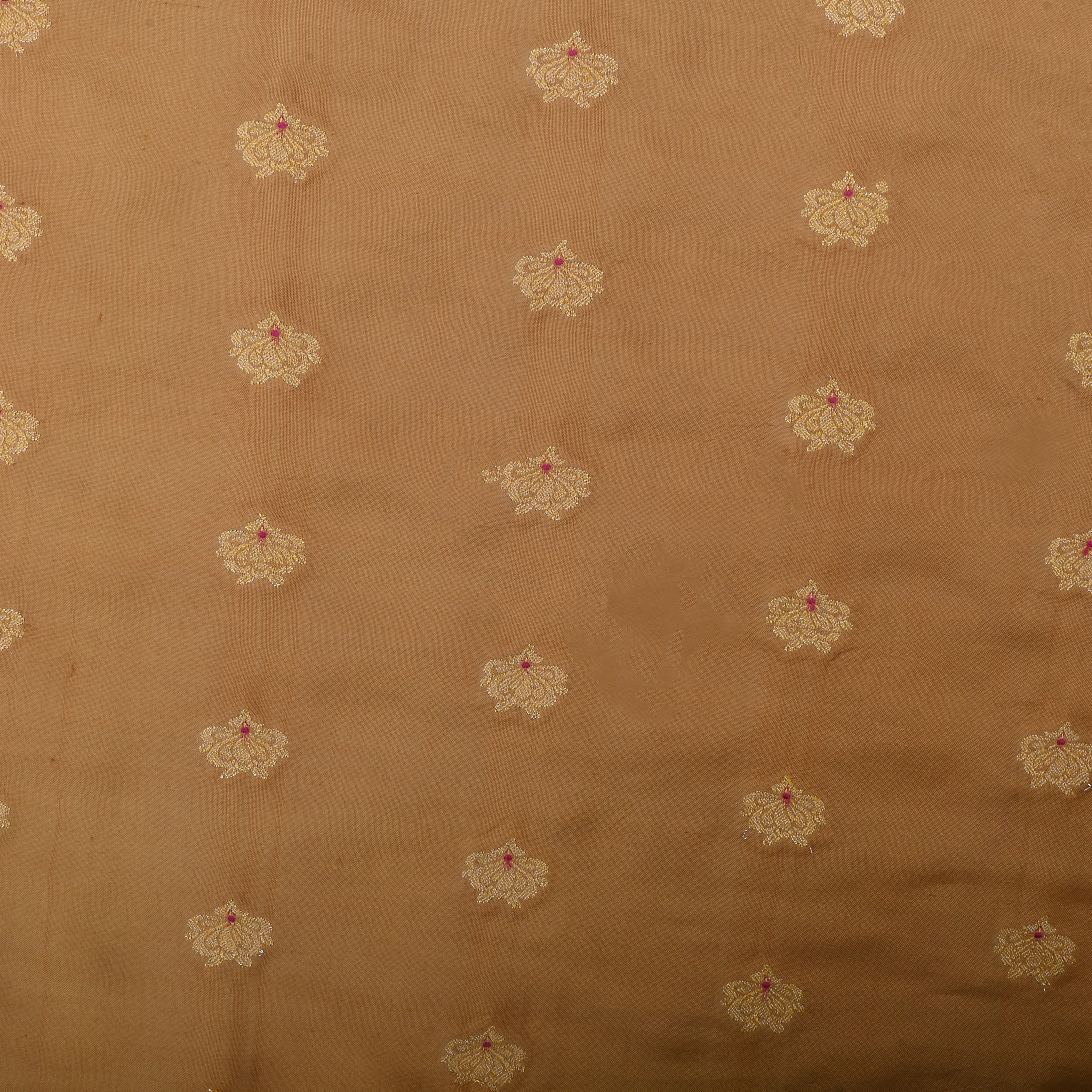 Dark Beige Jamawar Silk Fabric With Butti'S