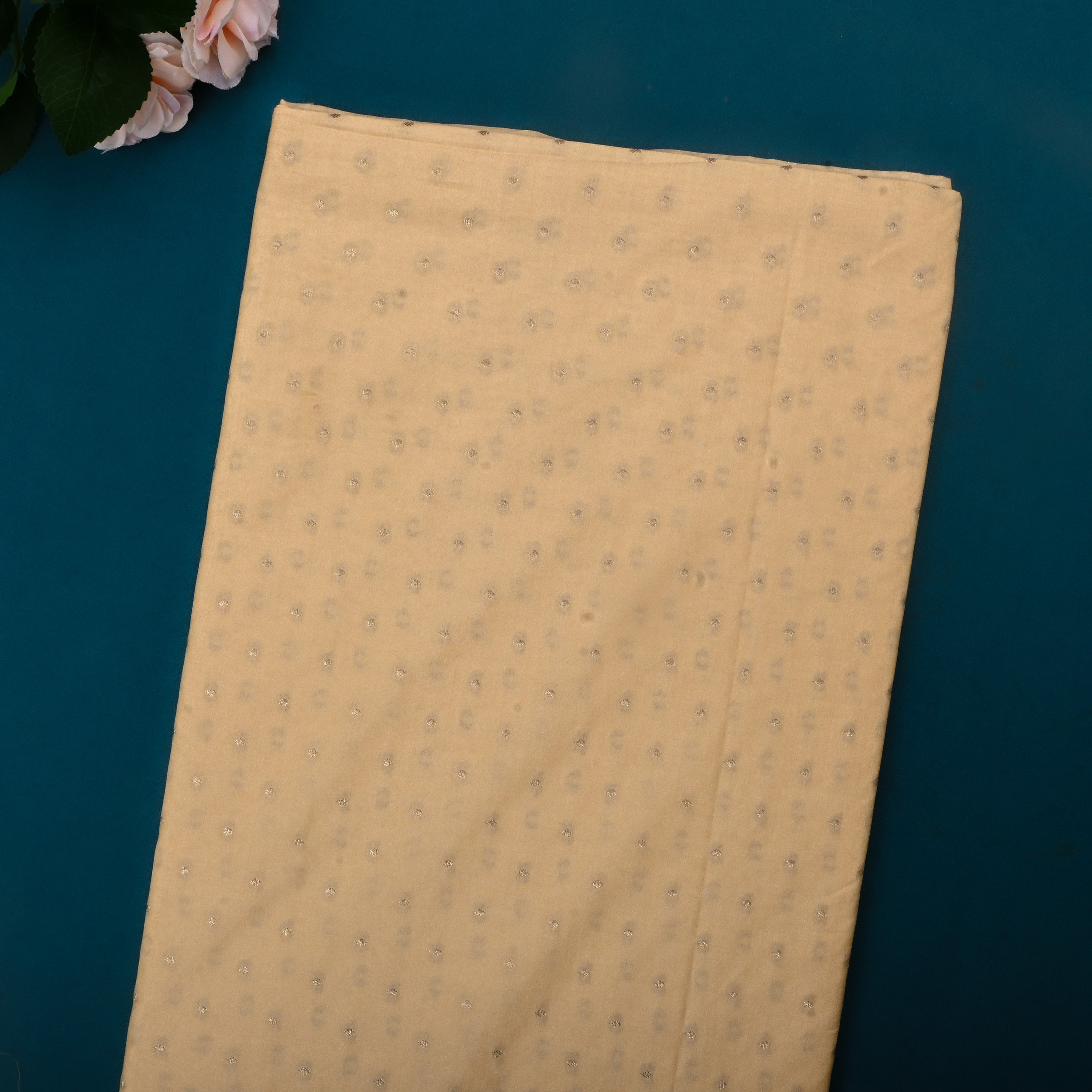 Burly Wood Yellow Jamawar Silk Fabric With Butti'S