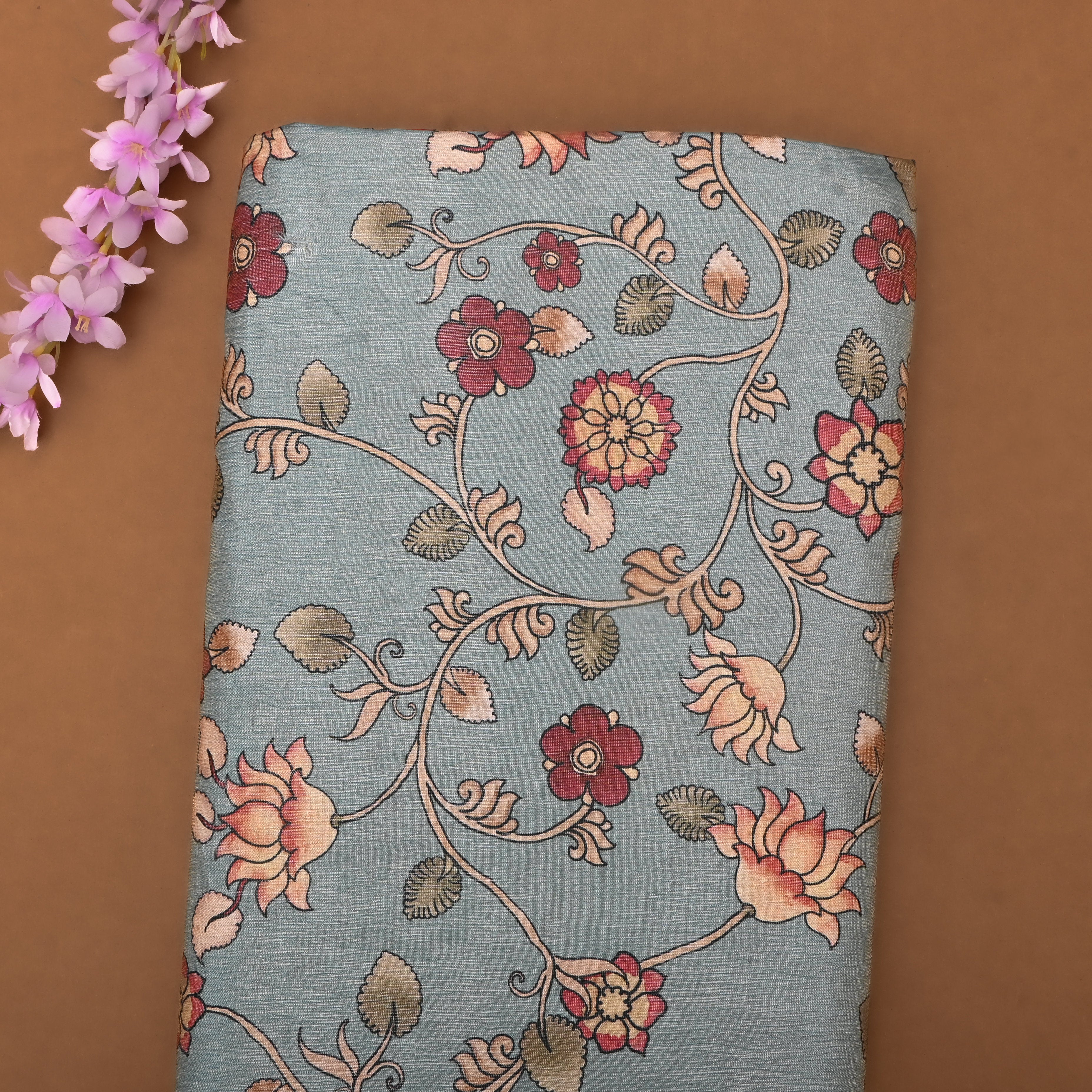 Grey Tissue Fabric With Digital Prints