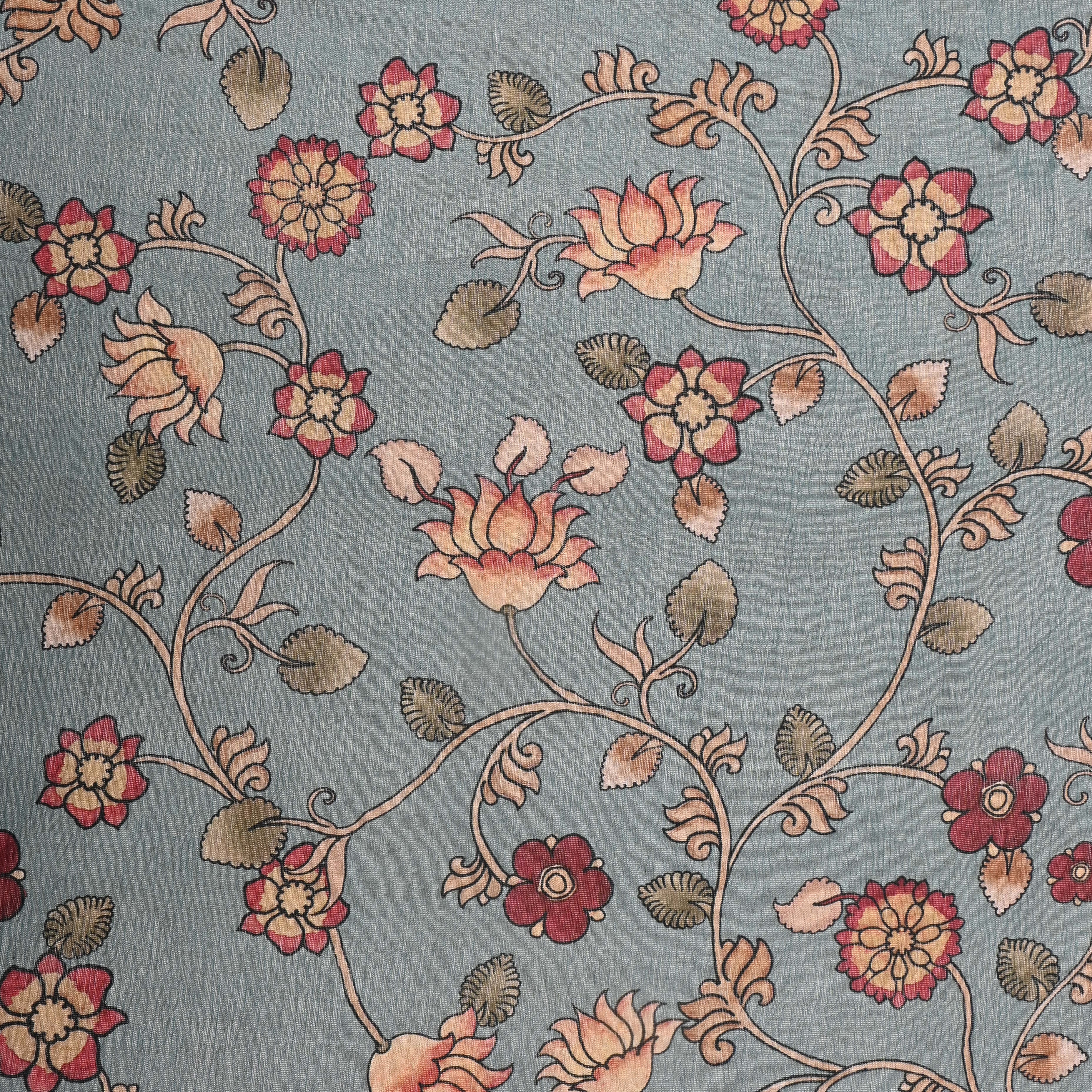 Grey Tissue Fabric With Digital Prints