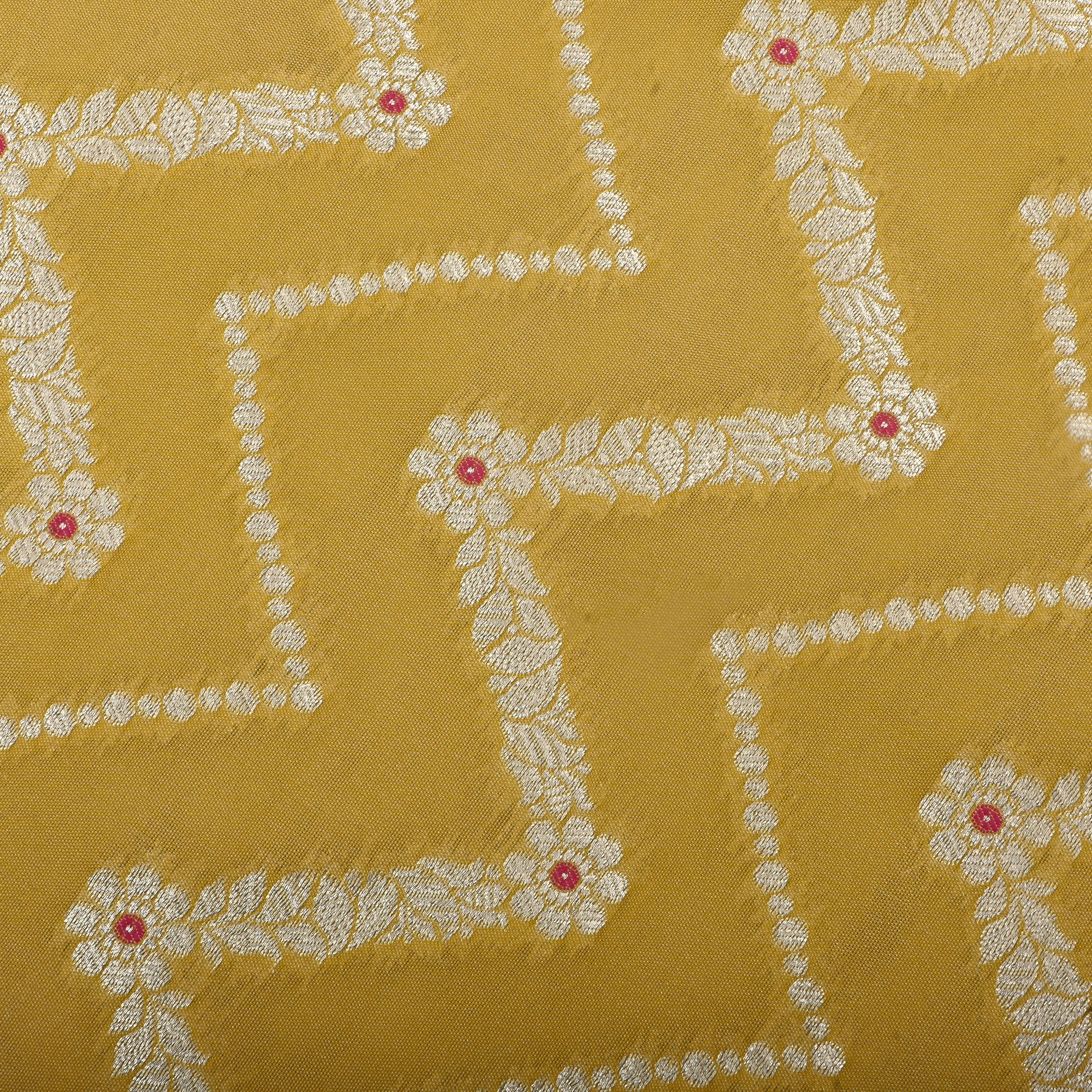 Camel Yellow Jamawar Silk Fabric With Zig-Zag Pattern