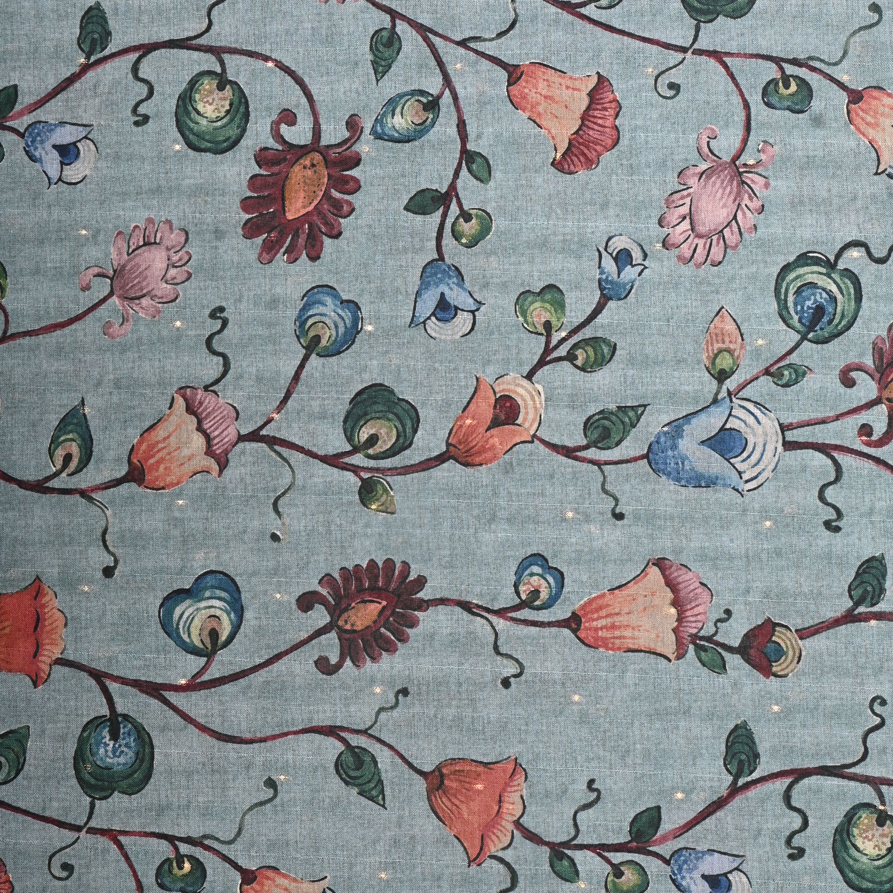 Mint Blue Tussar Fabric With Printed Design